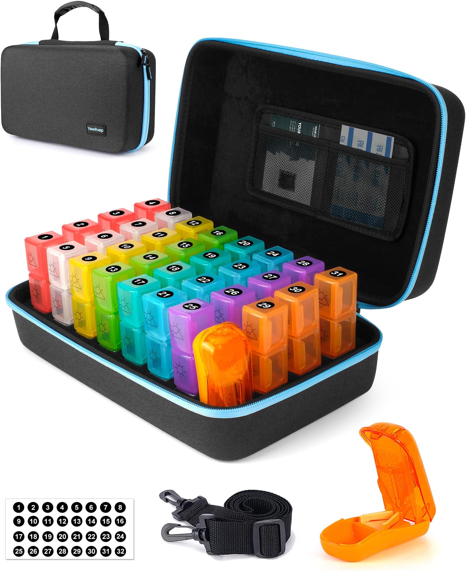 - Monthly Pill Organizer 3 Times a Day with Pill Cutter, 30 Days Pill Organizer Monthly, Month Medicine Box Holder Organizer with 31 Daily Compartments, Hard Shell Travel Case & Removed Shoulder Straps