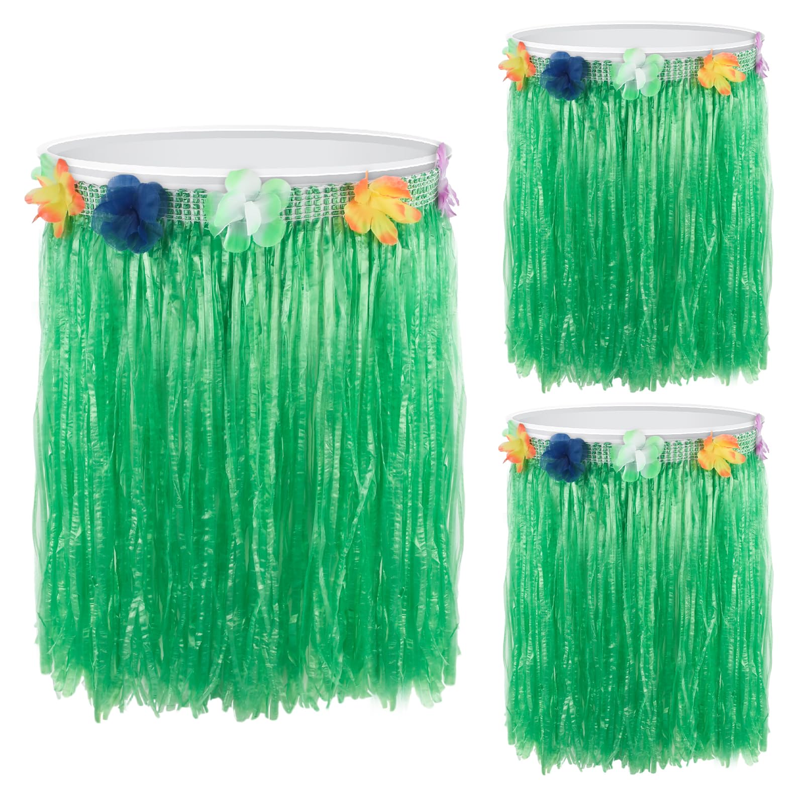 Skybooly 3 Pcs 33 Gallon Hula Skirt Trash Can Cover Tiki, Luau and Tropical Party Decor Hibiscus Cover for Hawaii Tiki Party Decor