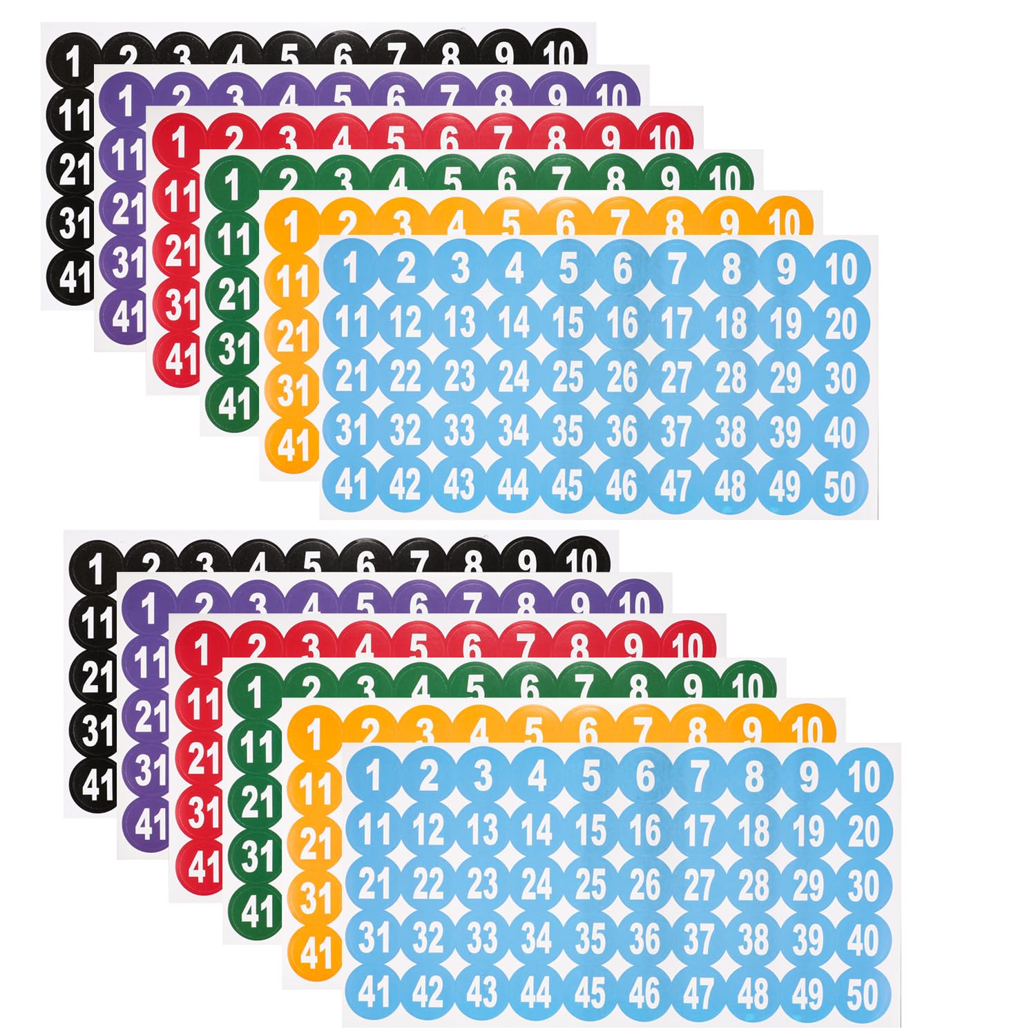 Fadayunn Colourful Number Stickers Stick On Numbers Sticky Numbers Stickers Small Number Stickers Vinyl Self Adhesive Labels For Inventory Organizing Lockers Storage Boxes Sign 12 Sheets 1-50