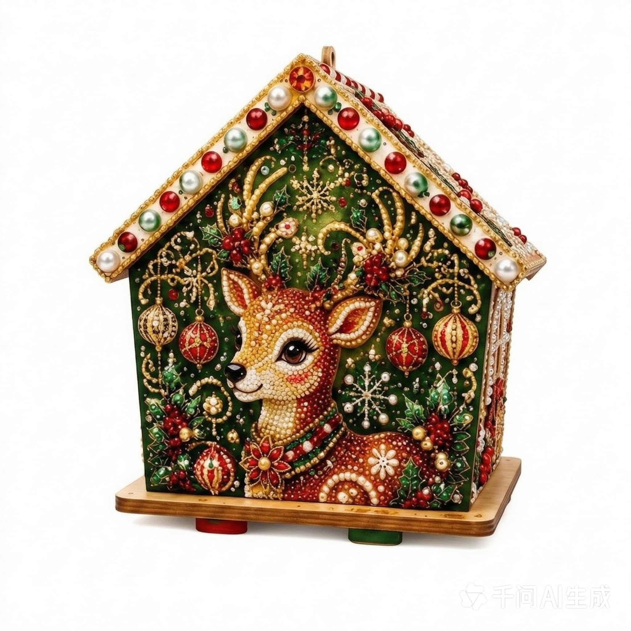 Christmas Wooden House Pearl Art Craft Kit, Festive Snowman Santa Reindeer Pattern Handmade Ornaments, DIY Pearl Bead Craft Set for Indoor Wall Hanging, Tabletop Home Decoration (E)