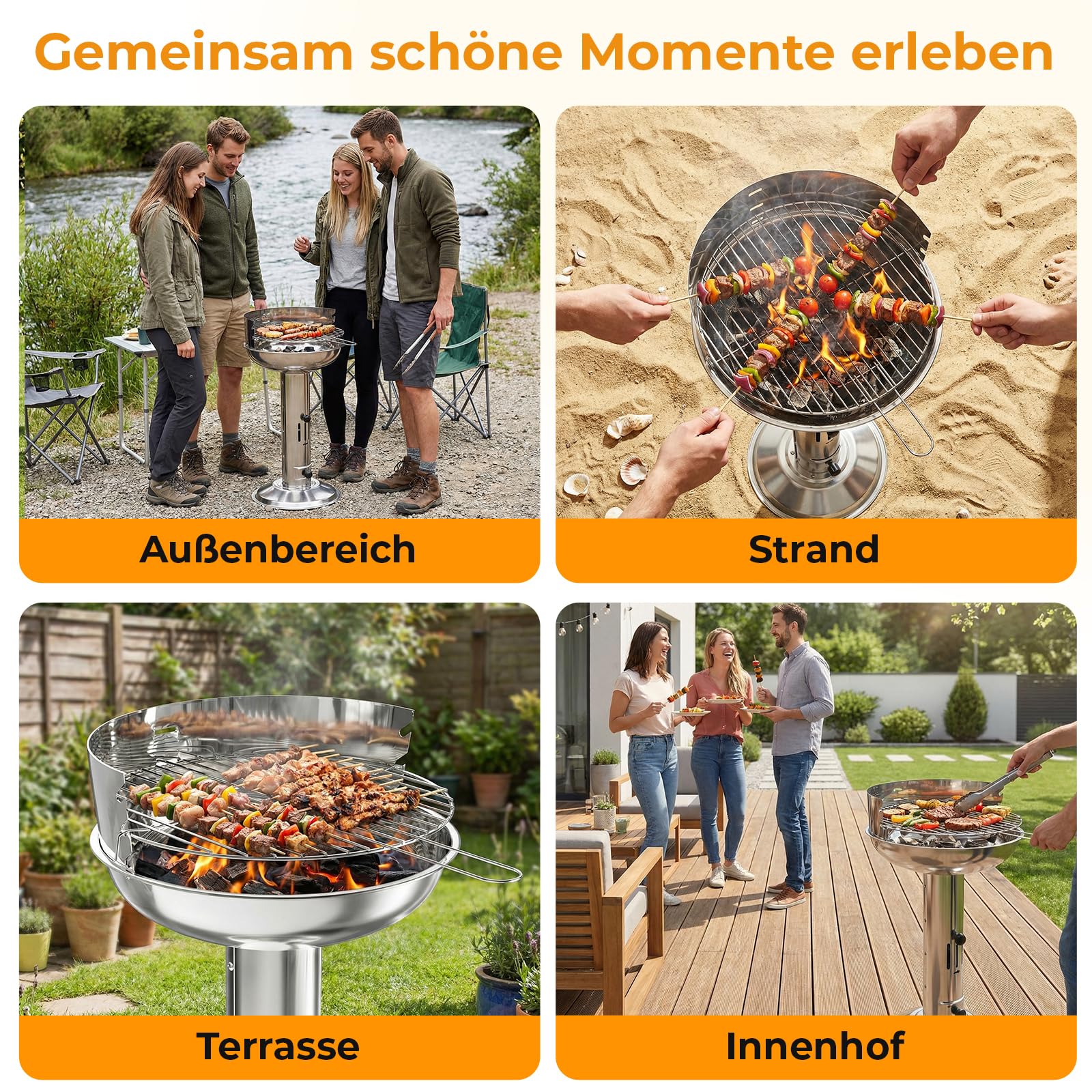 TLGREEN Barbecue a colonna in acciaio inox, Barbecue da esterno 40*40*69cm