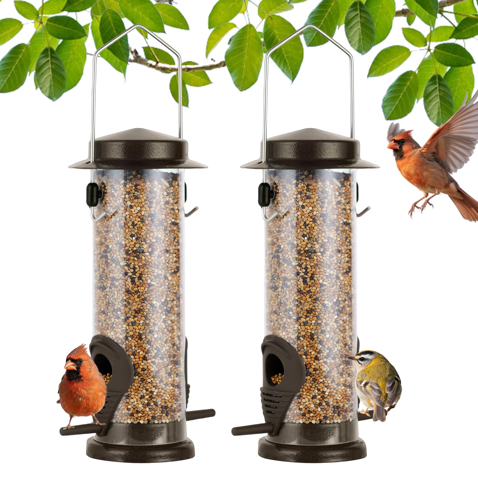 MIXXIDEA Futterspender für Wildvögel, aus Edelstahl, zum Aufhängen, für Garten, Hinterhof, Außendekoration, lockt Wildfinken, Distel, Kardinal 2 Stück