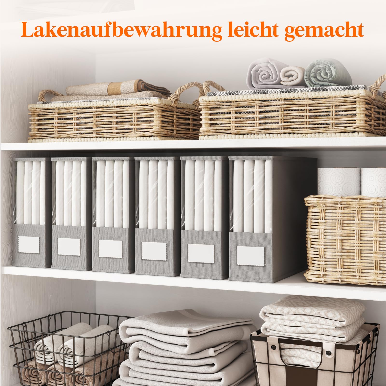 Lifewit 6 Stück Bettlakenbeutel, Faltbarer Bettwäsche-Organizer für Bettlaken mit Klarsichtfenster, Schubladen Aufbewahrungsbox, Unterbett Kleiderschrank, Grau