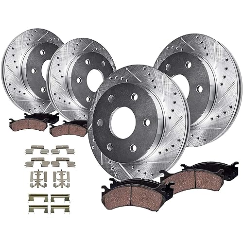 Detroit Axle - 12 inch (305mm) Front & 12.78 inch (325mm) Rear Drilled Slotted Rotors Ceramic Brake Pads Replacement for Silverado Sierra 1500 Tahoe Yukon Astro Safari - 8pc Set