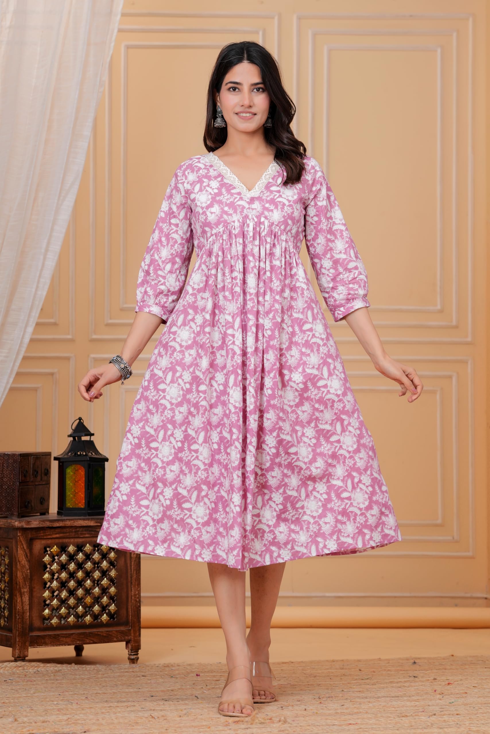 Women Cotton Anarkali Floral Printed Maternity Kurta Feeding Comfortable Kurta Zipper & Dress for Pregnant Women's Printed Feeding Dress for Women's.XL Pink-image-33