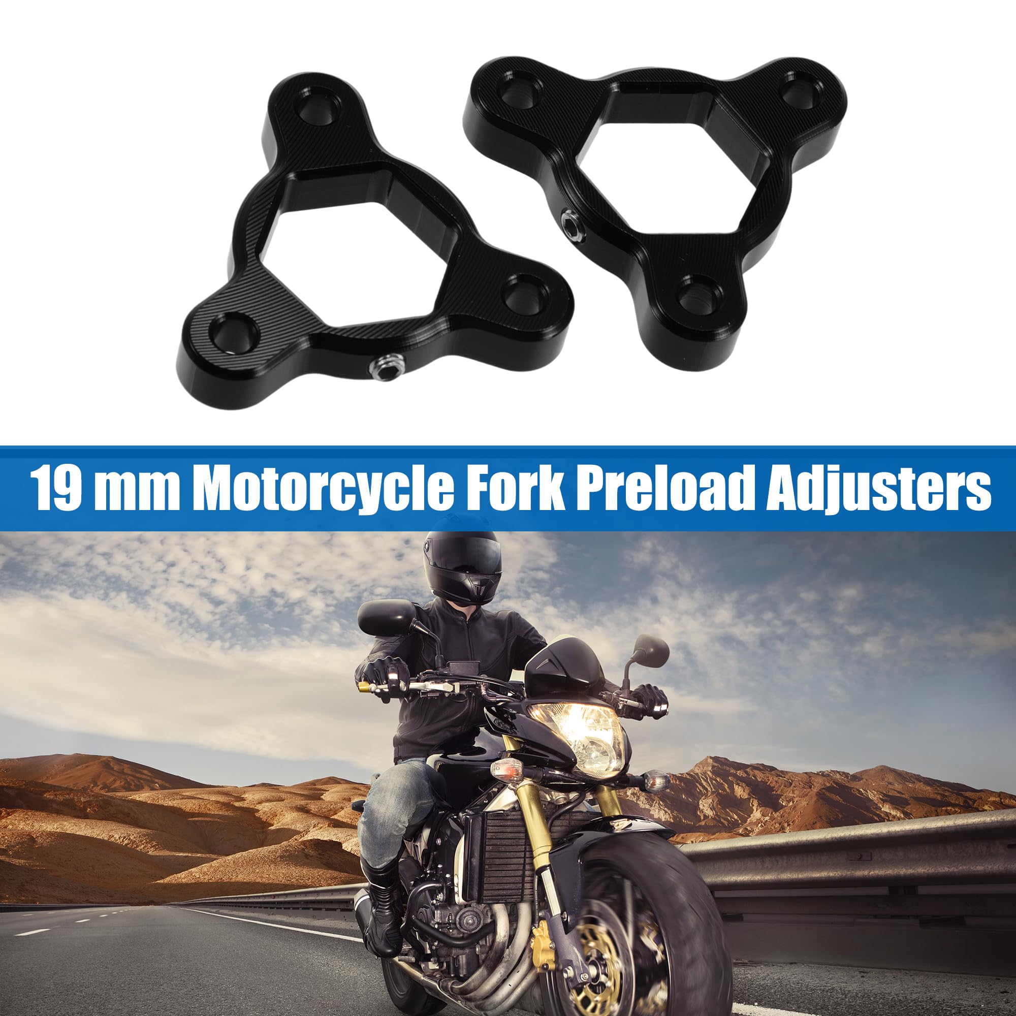 Motoforti Regolatori di precarico forcella CNC in lega di alluminio nero da 19 mm per la maggior parte delle motociclette - Confezione da 2