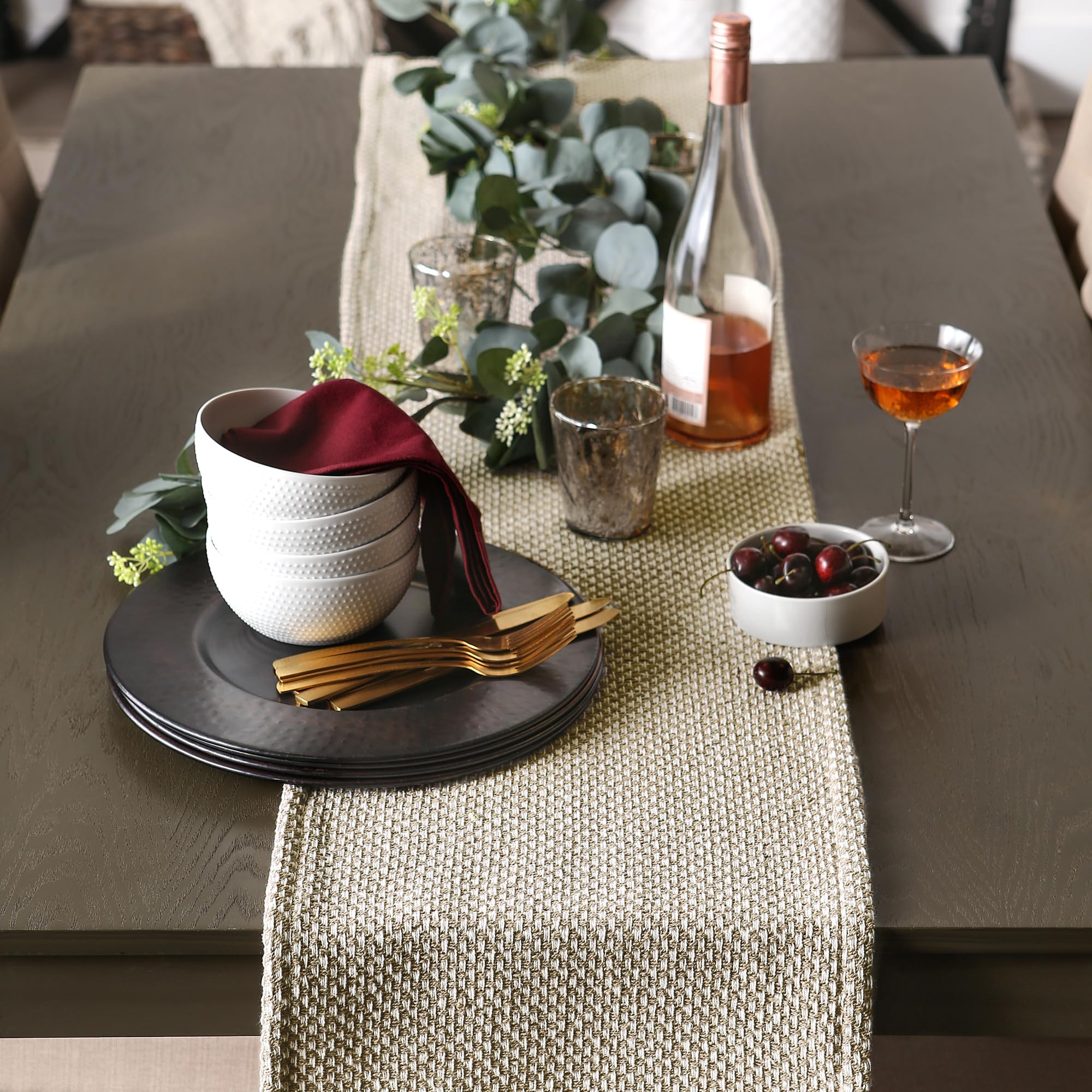 DII Runner Da Tavolo In Cotone Nero/grigio, 38x274 Cm, Con Frange, Lavabile In Lavatrice