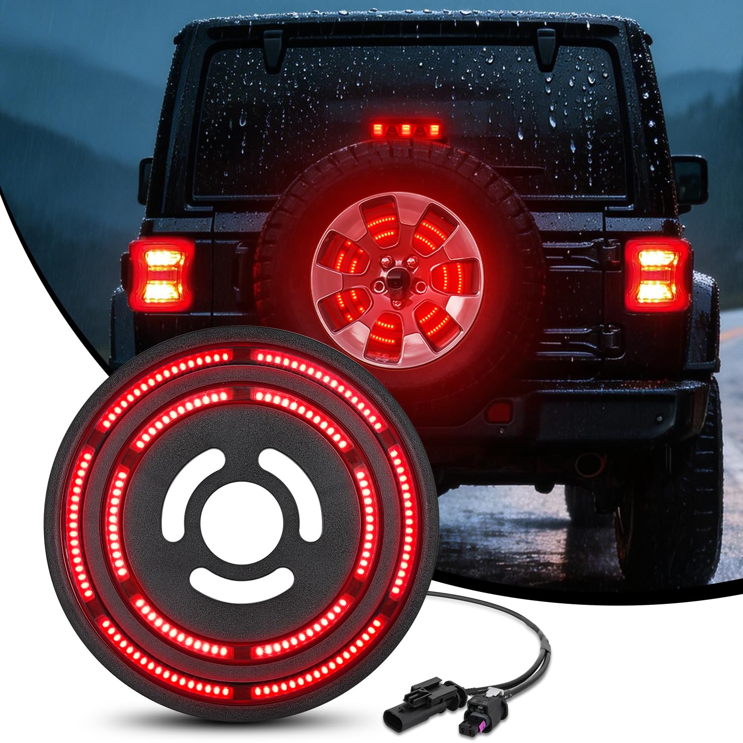 Nilight Spare Tire Brake Light Red LED Ring for 2018-2026 Jeep Wrangler JL
