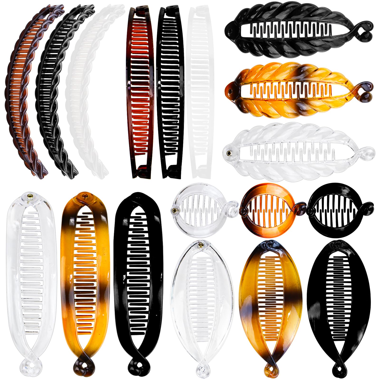 Juego de 18 pinzas para el pelo de plátano, peine clásico para cola de caballo, peine de cola de pez, soporte de pelo doble para mujeres y niñas, 6 estilos