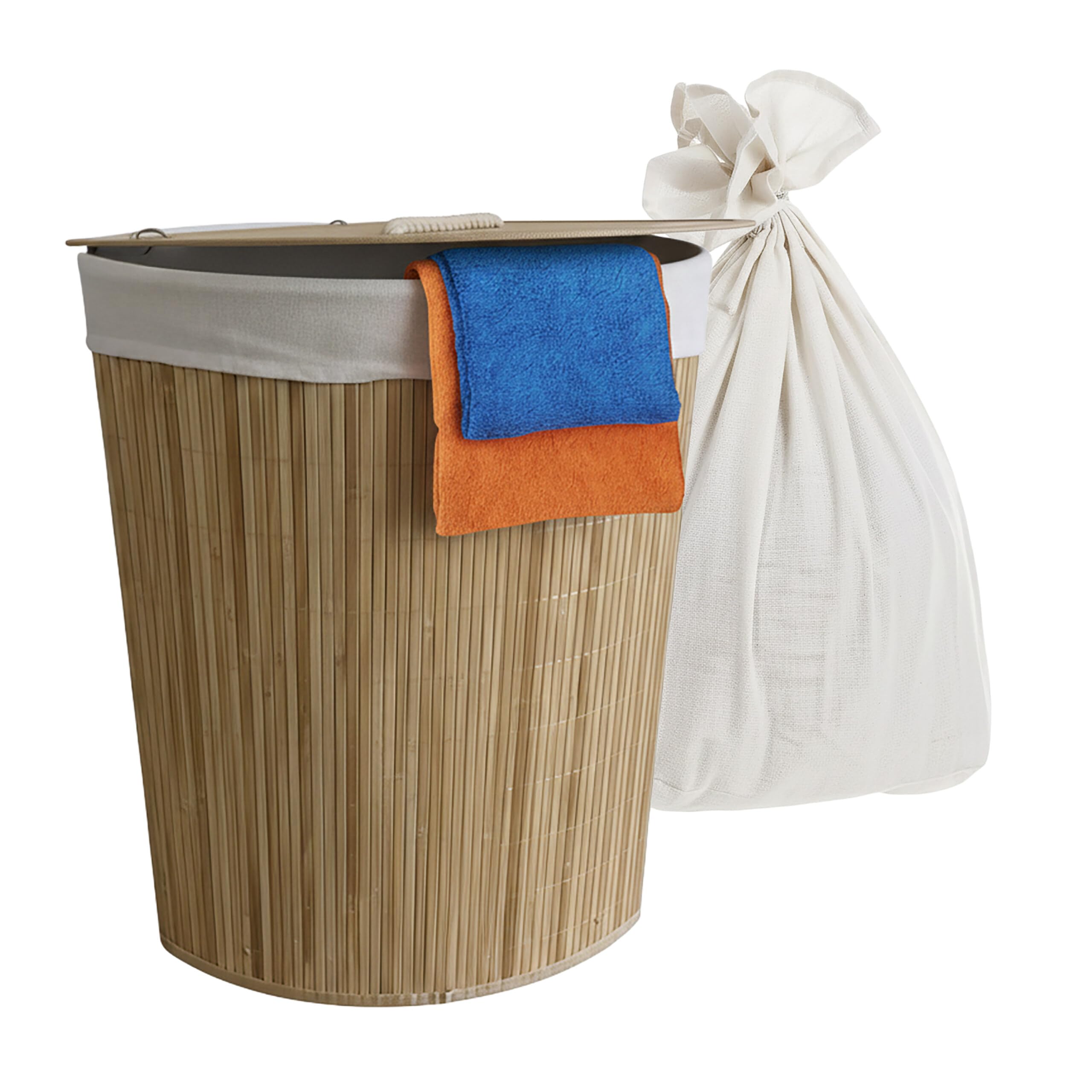 Relaxdays Bamboo Foldable Corner Laundry Basket with Lid, 80L, 60x36x36 cm, Natural