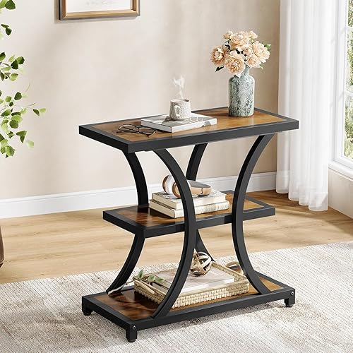 Miniatura 5 de Tribesigns Mesa auxiliar con almacenamiento, mesa auxiliar de 3 niveles con diseño geométrico de metal, mesita de noche industrial para espacios