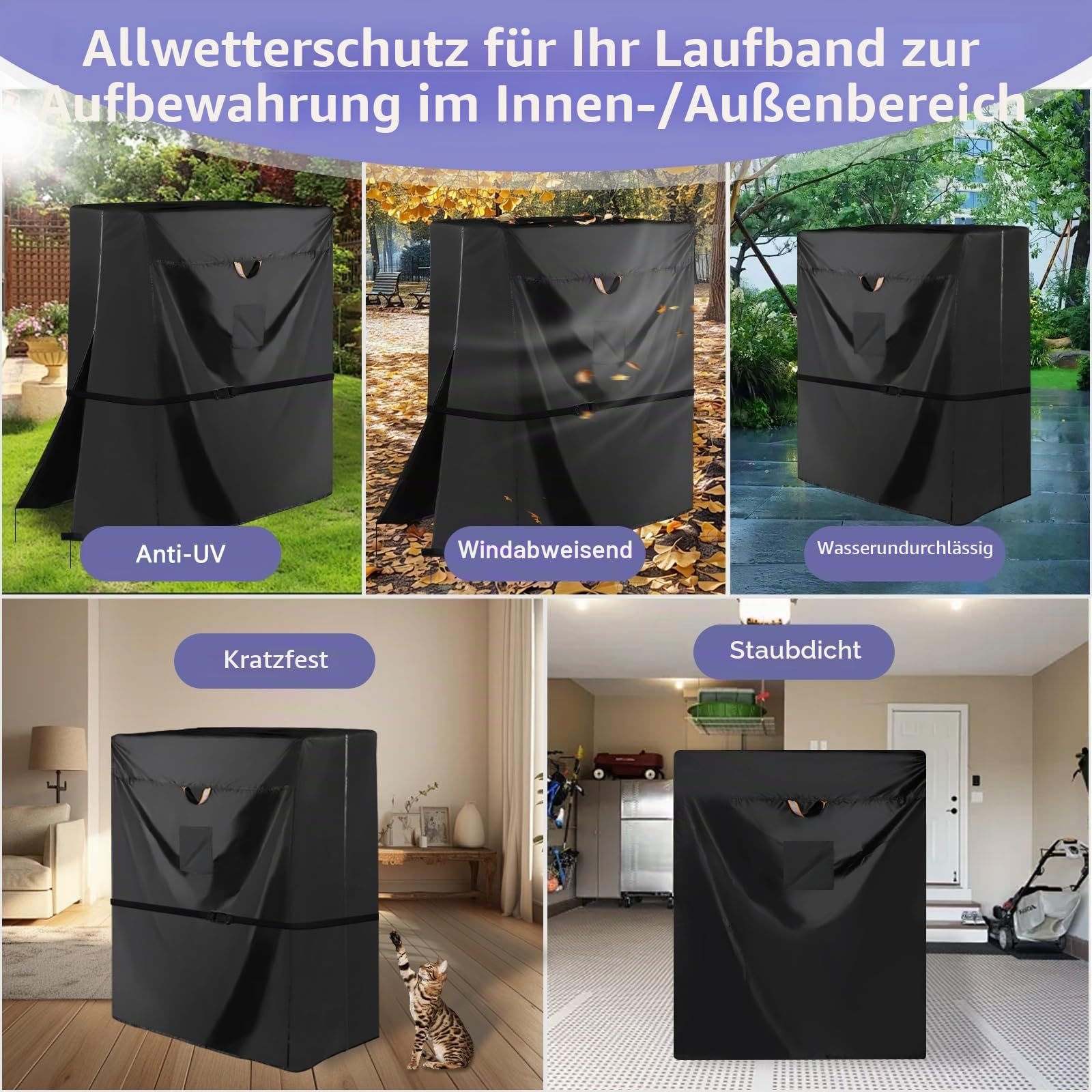 Strapazierfähige 420D faltbare Laufbandabdeckung – wasserdicht, staubdicht, universelle Passform mit Reißverschluss, Lüftungsschlitz, winddichte Schnalle