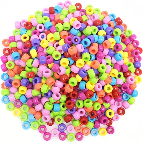 1000 cuentas lisas de poni de 0.236 x 0.394 pulgadas, cuentas de poni acrílicas multicolor pulidas para hacer pulseras y joyas, cuentas sueltas para
