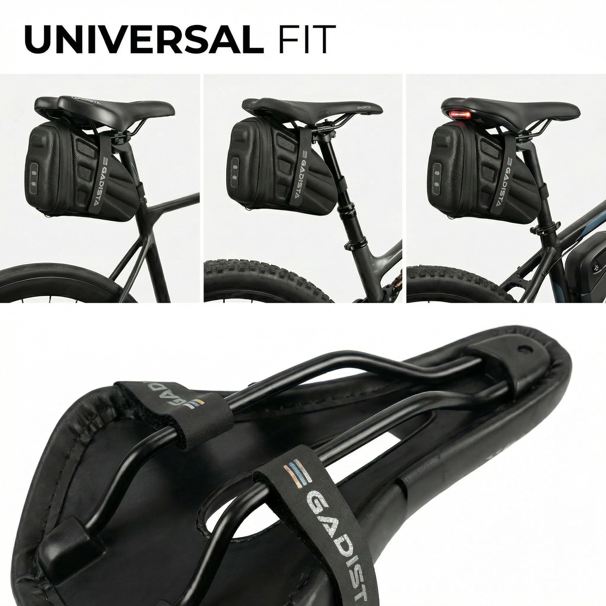 GADISTA Sacoche de Selle Vélo Coque Rigide Étanche VTT Route 1,2 L | Fixation velcro rapide, rangement pour outils et chambre à air, avec bandes réfléchissantes