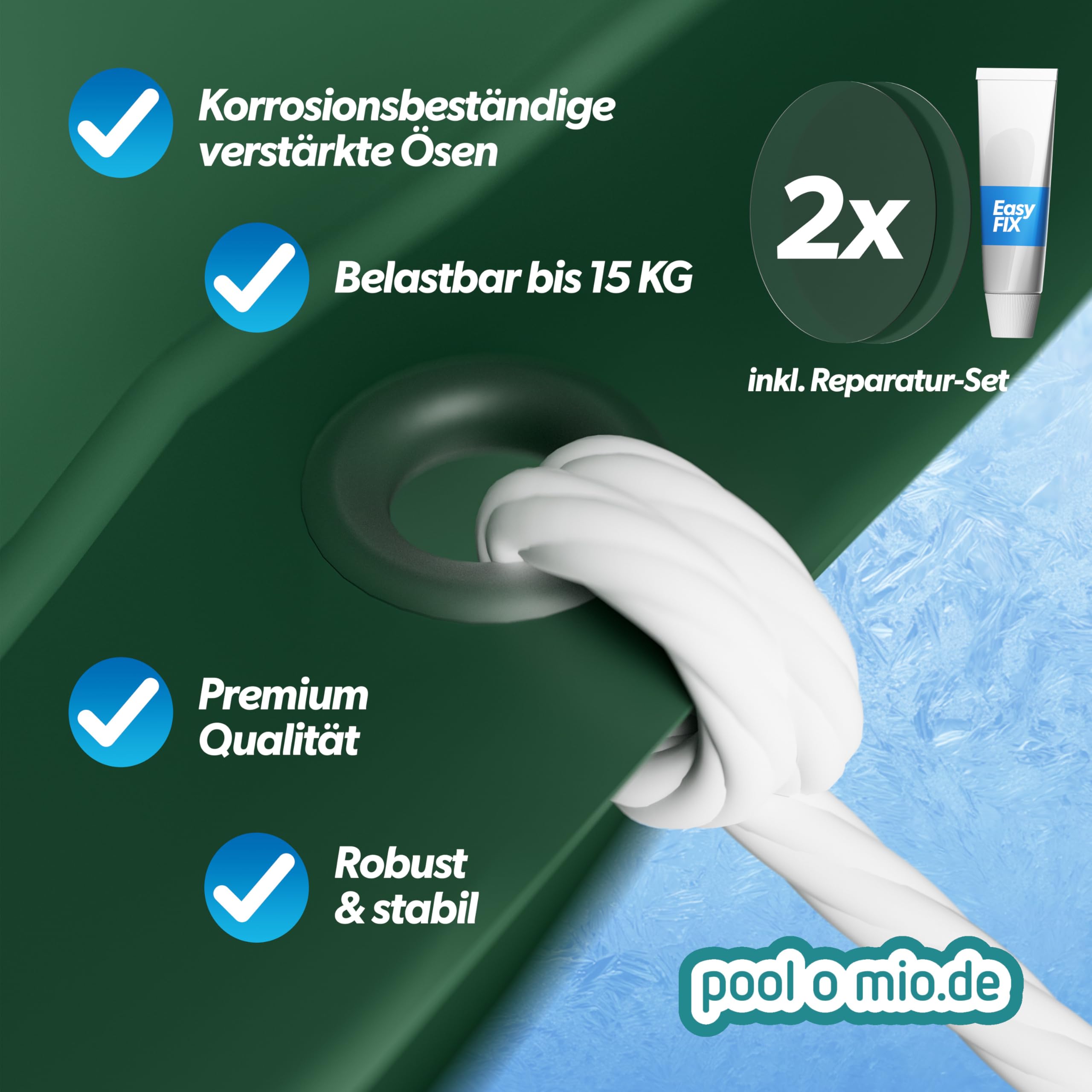 poolomio® Poolkissen Rund 4m (Pools 400-550 cm) | Poolkissen Winter XXL Ø 400 cm Luftkissen 420 g/m² | Winterkissen Poolabdeckung | Frost- & Chlorbeständig | Pool Kissen inkl. Seil & Reparaturset