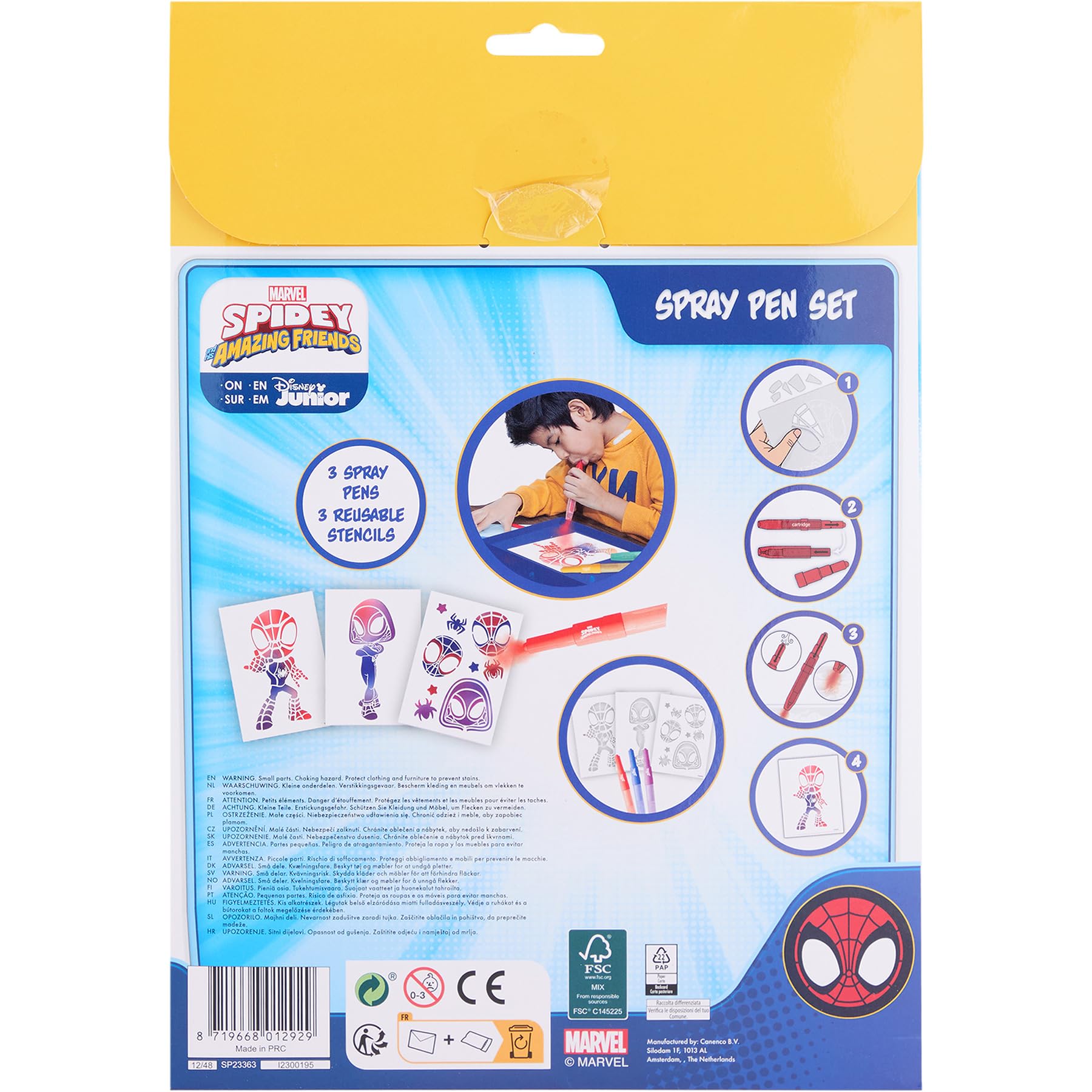 Disney - Spidey i jego Super-Przyjaciele - Zestaw markerów do spryskiwania A4 Enveloppe - Pędzelki malarskie dla dzieci - Zestaw do malowania z kredkami i szablonami (SP23363)