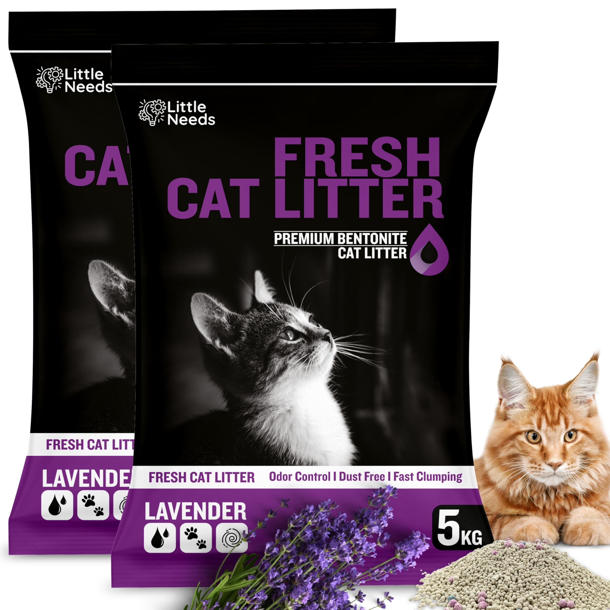 Premium Bentonite Cat Litter Sand - 5kg (Pack of 2) with Lavender Fragrance | Low-Dust, Strong Odour Control, Instant Clumping Litter for Cats & Kittens-image-34