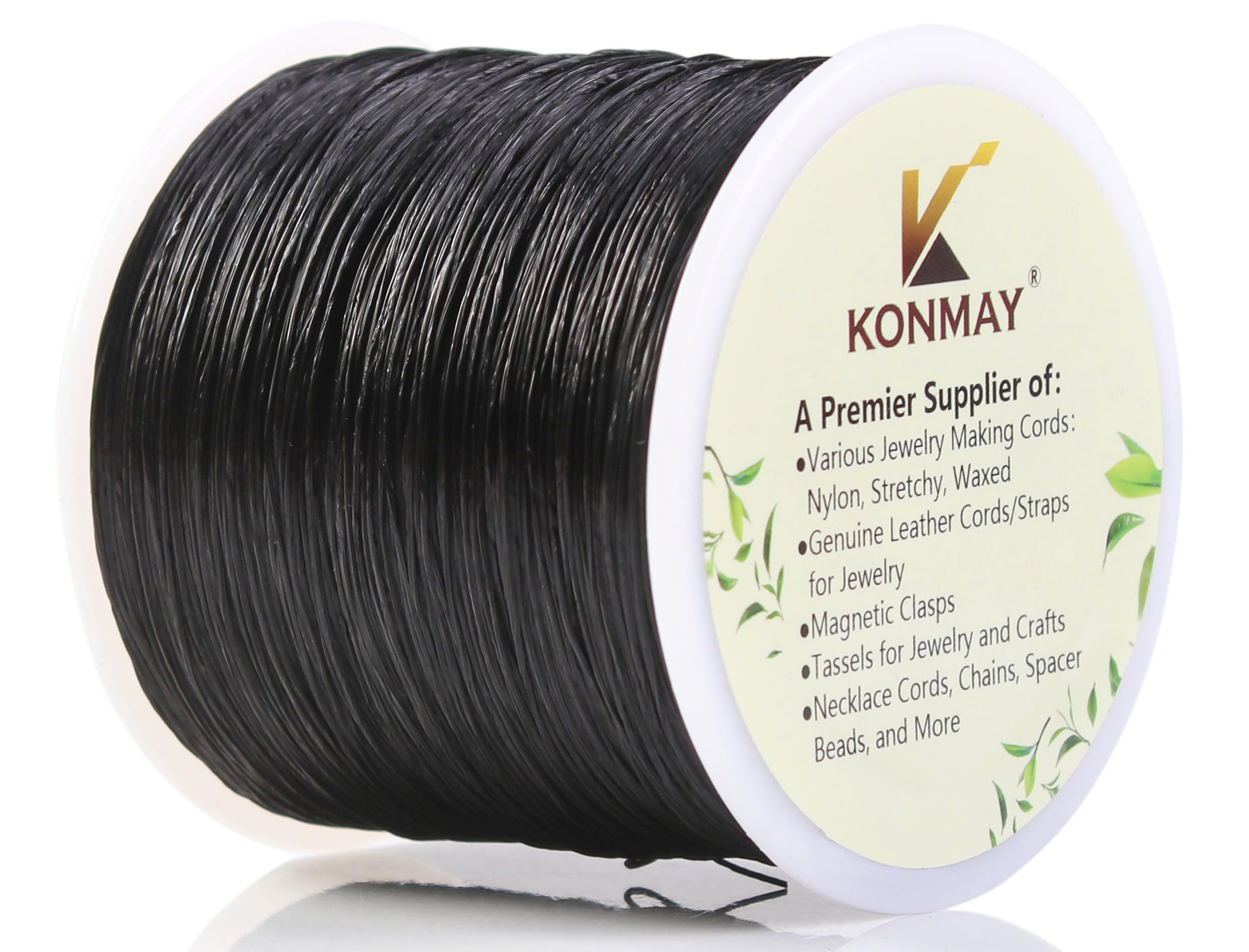 KONMAY 1 Rolls 0.8mm Flat Stretchy Bracelet Strings, 400 Meters Black Crystal Elastic Thread Cord for Jewelry Bracelets Making, Beading, Hair Extension Cord