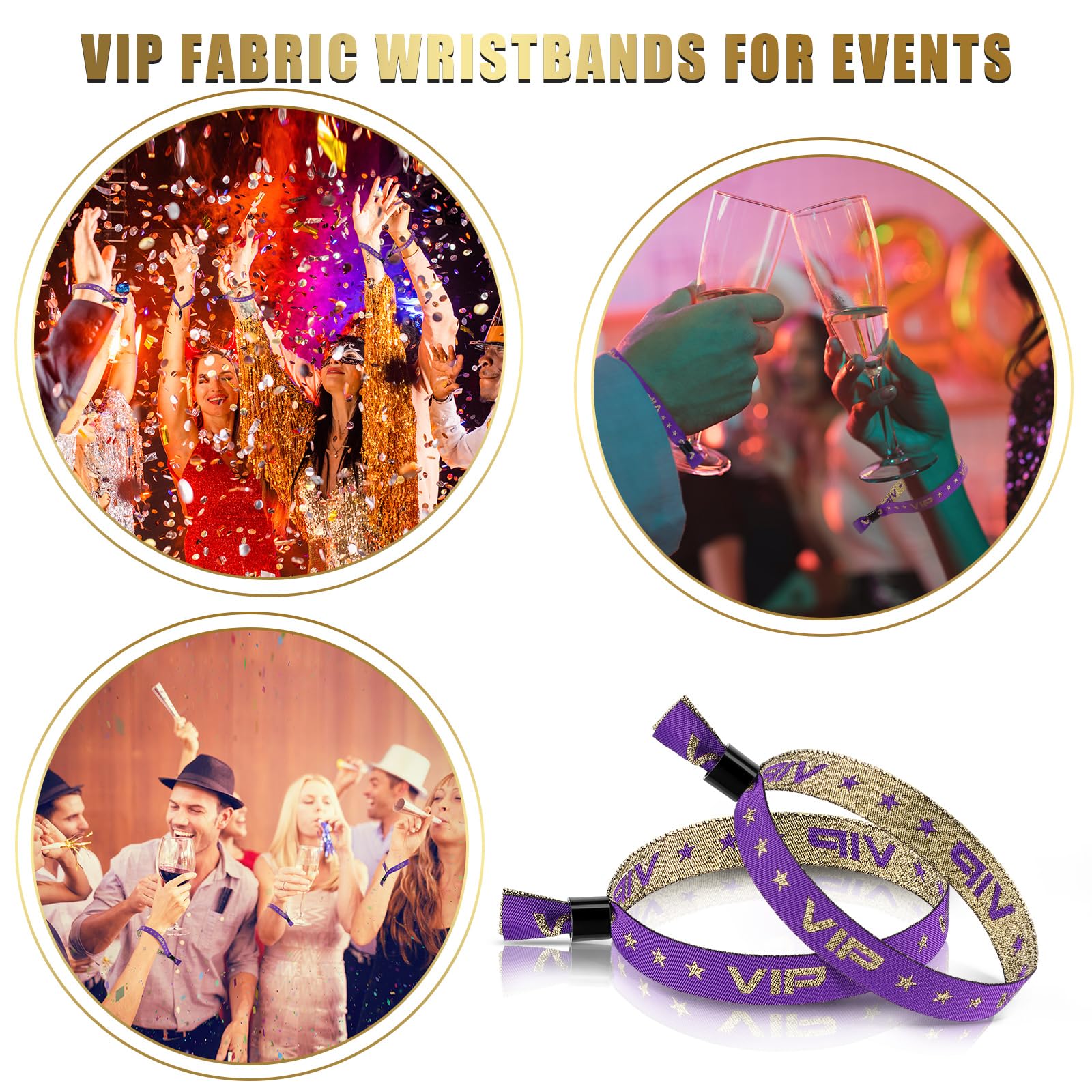 60 Braccialetti VIP In Tessuto Oro E Nero – Chiusura A Scatto Usa E Getta Per Eventi, Concerti E Matrimoni