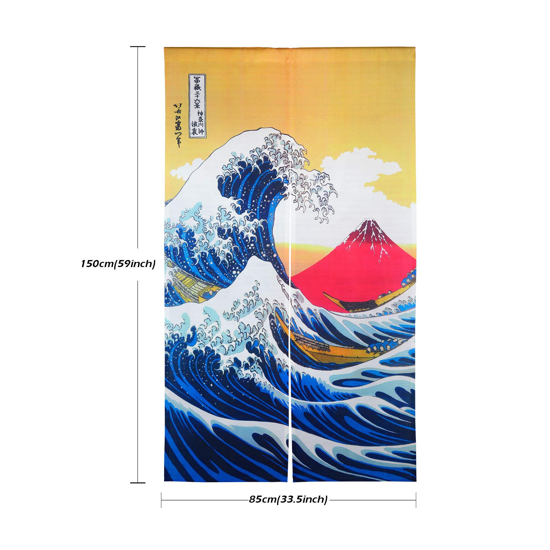 LIGICKY - Tenda giapponese Noren Ukiyoe Hokusai The Great Wave off Kanagawa Mount Fuji, arazzo da appendere alla porta, 85 x 150 cm