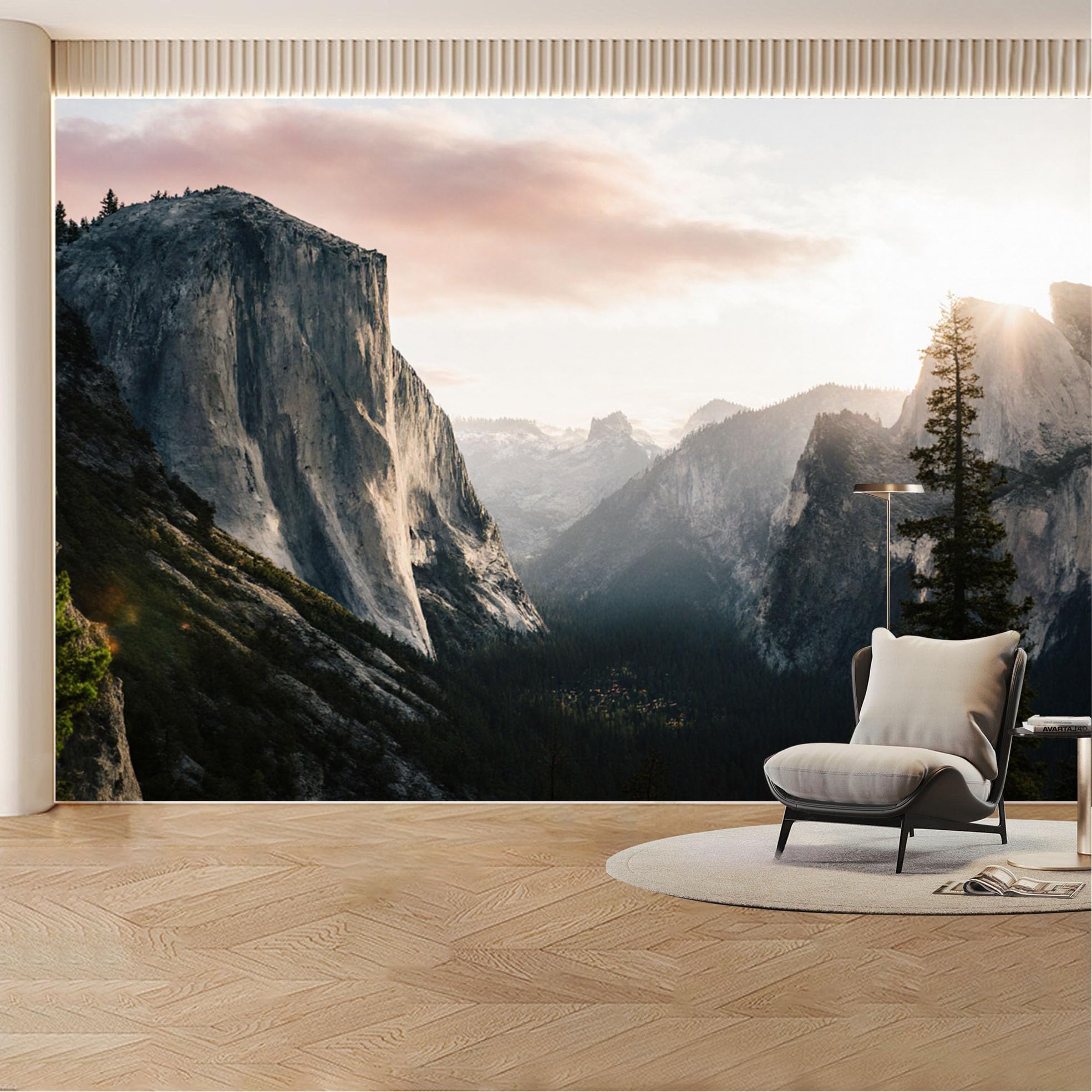 Custom Wall Mural Wallpaper Mountain Forest Landscape 3D Effect Wall Decor Large Wall Art Sunset Misty Removable SelfAdhesive Large Photo for Living Room， Bedroom， Office