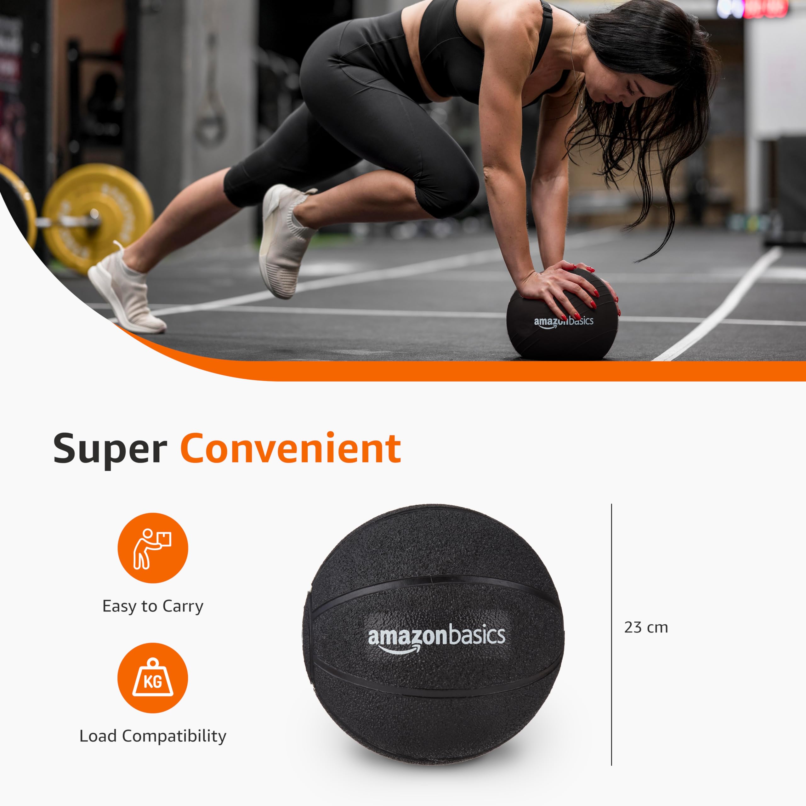 Amazon Basics Rubber Medicine Ball | 3 Kg | for Strength Training, Core Workouts, Endurance Training | Non-Slip Surface | Black 3