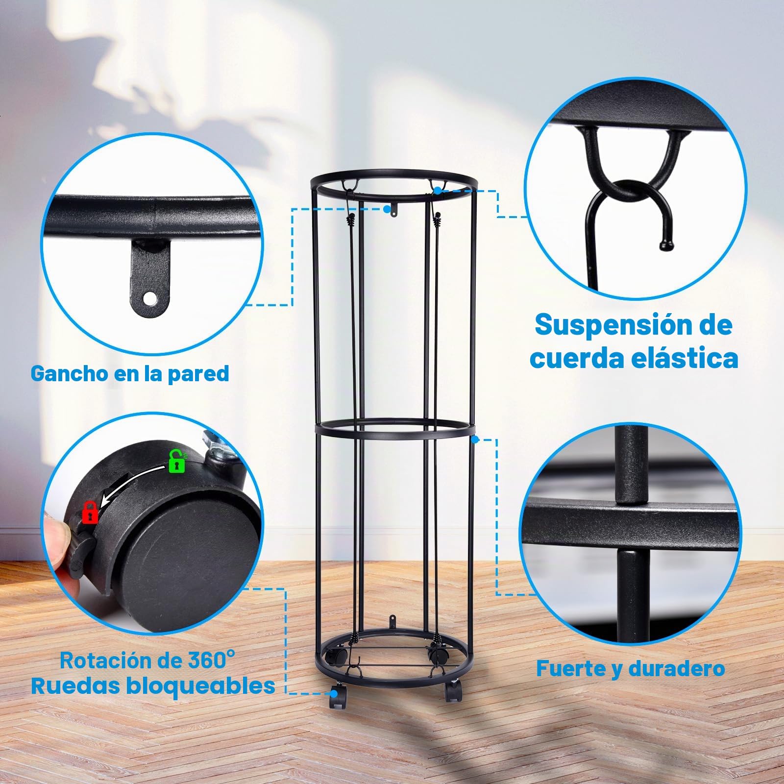 Rack Vertical de balones de 2 Niveles con Ruedas, Estante de Almacenamiento de balones Deportivos, Organizador de Almacenamiento de balones Deportivos para Garaje Que Ahorra Espacio