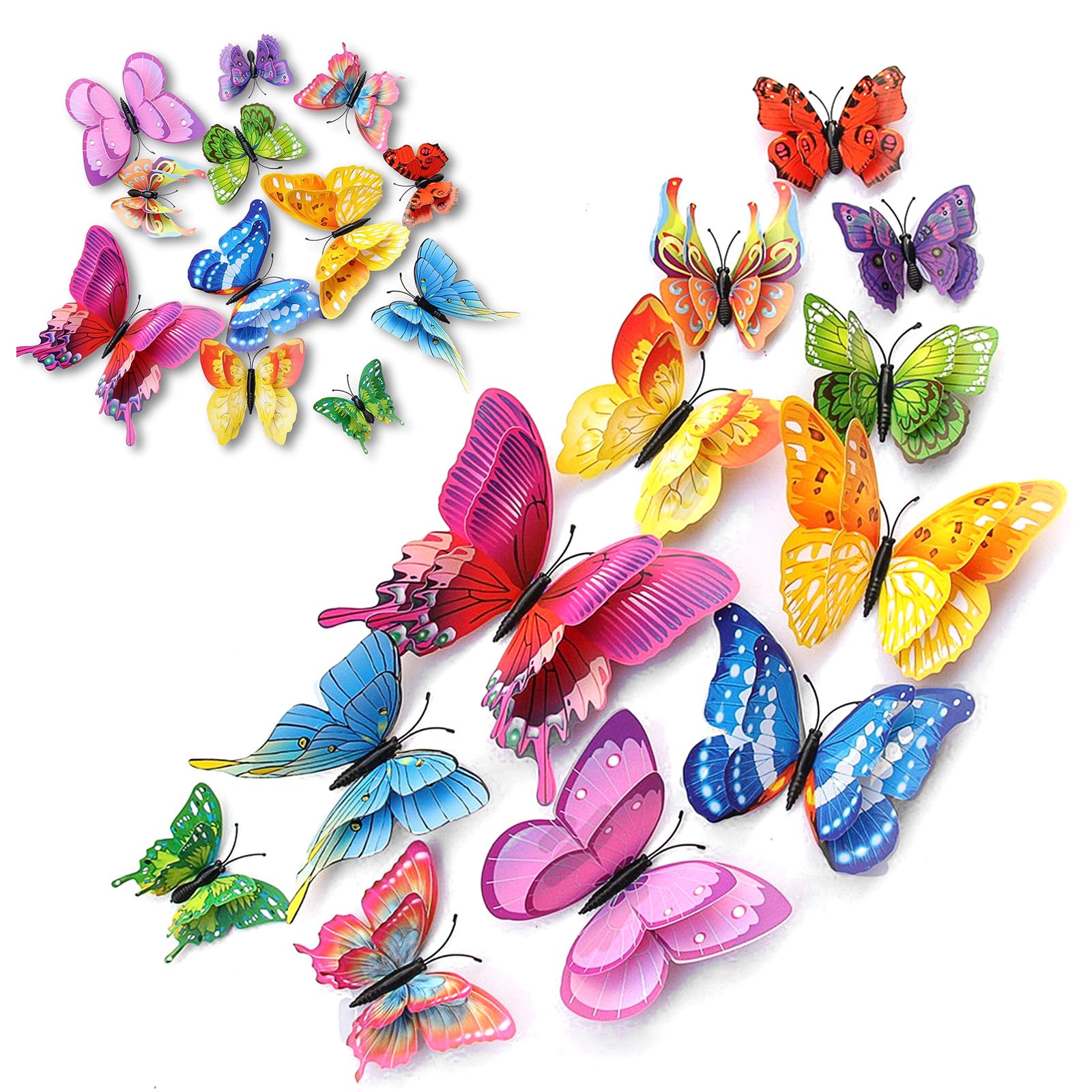 48PCS 3D Colorful Butterfly Wall Stickers Removable Butterfly Decals for Bedroom Office Party DIY Room Decor
