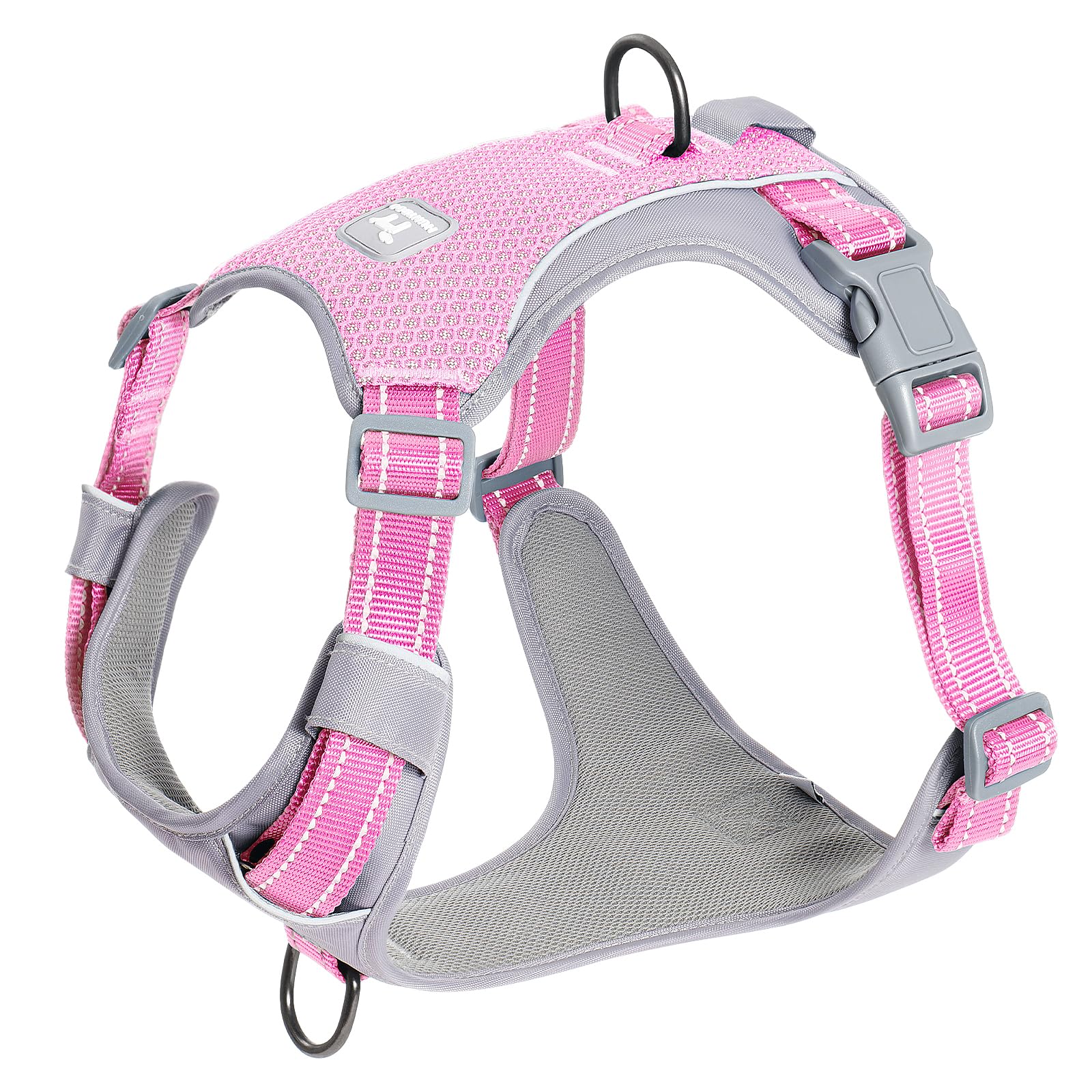 Huntboo No-Pull Dog Harness, Fully Reflective Vest with 2 Leash Clips, No-Choke, Adjustable, Breathable & Durable for Small, Medium & Large Dogs Walking, Training, Running (Pink, S)