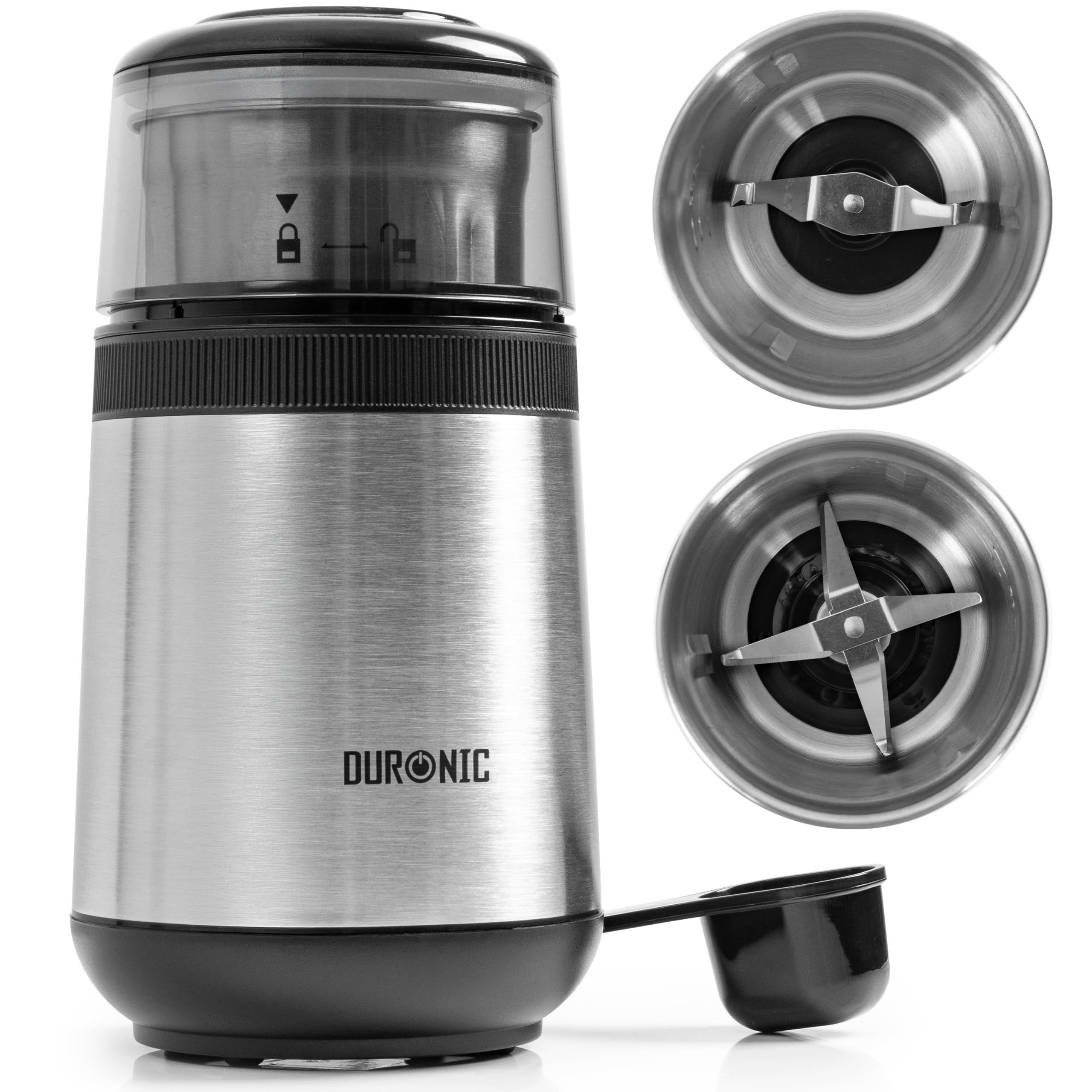 Duronic CG355 Electric Coffee Grinder, 220ml Spice Mill, Stainless Steel