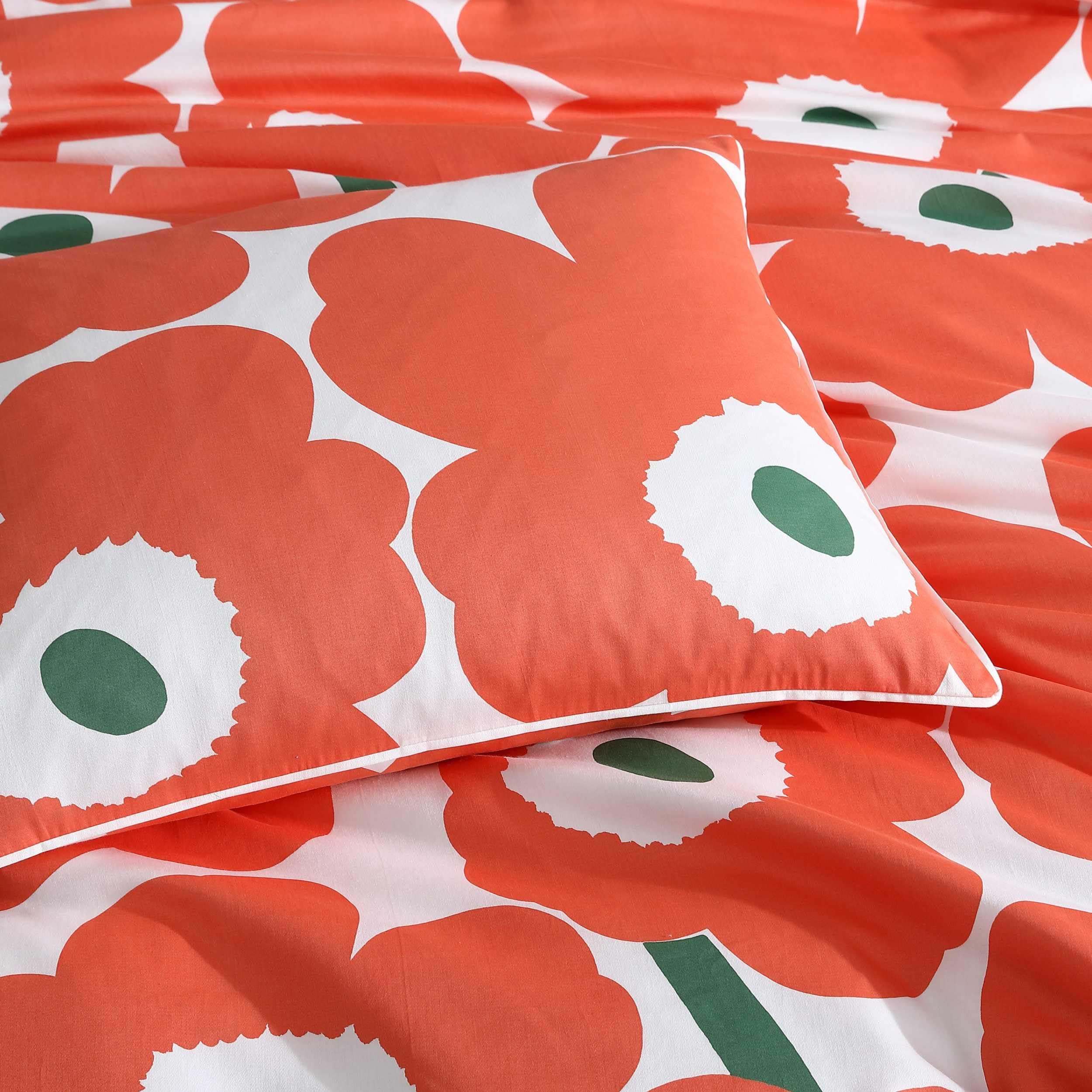 Juego de funda de edredón, ropa de cama orgánica súper suave, decoración informal para el hogar (naranja unikko, King) 7