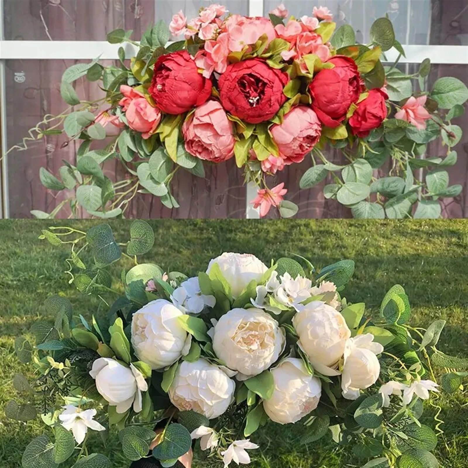 Kit Fiori Artificiali Per Arco Matrimonio Ghirlanda di fiori artificiali Peonia Rosa Festa nozze fai da te Disposizione delle pareti Luogo casa Camera e arco ghirlande(White)