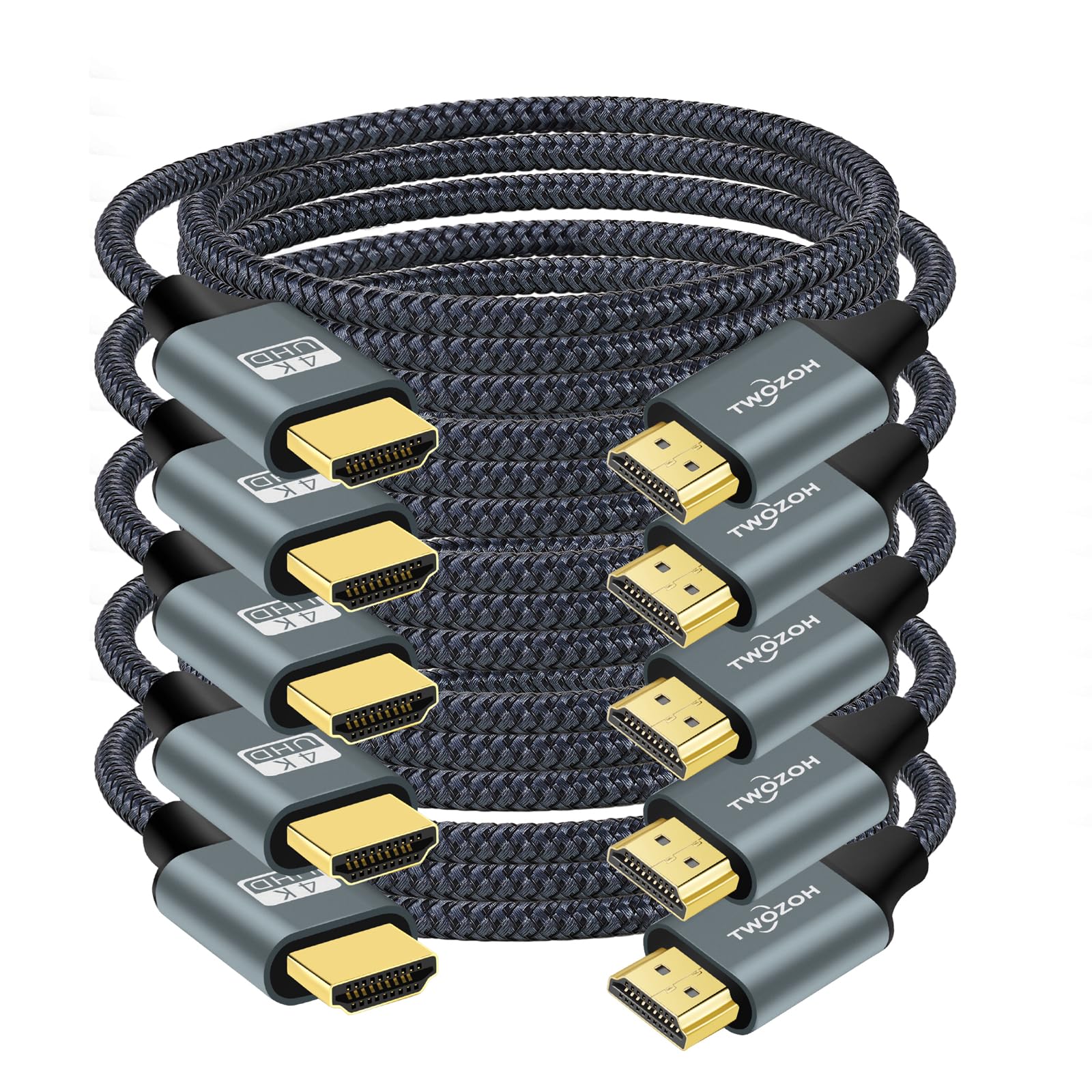 Twozoh4K HDMI Cable 1M 5 Pack, Nylon Braided High Speed HDMI to HDMI Cord Support 18Gbps PC, Projector, HDTV, Xbox
