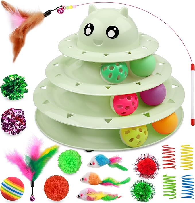 UPSKY 20 PCS Cat Toys, Cat Roller Toy 3Level Turntable