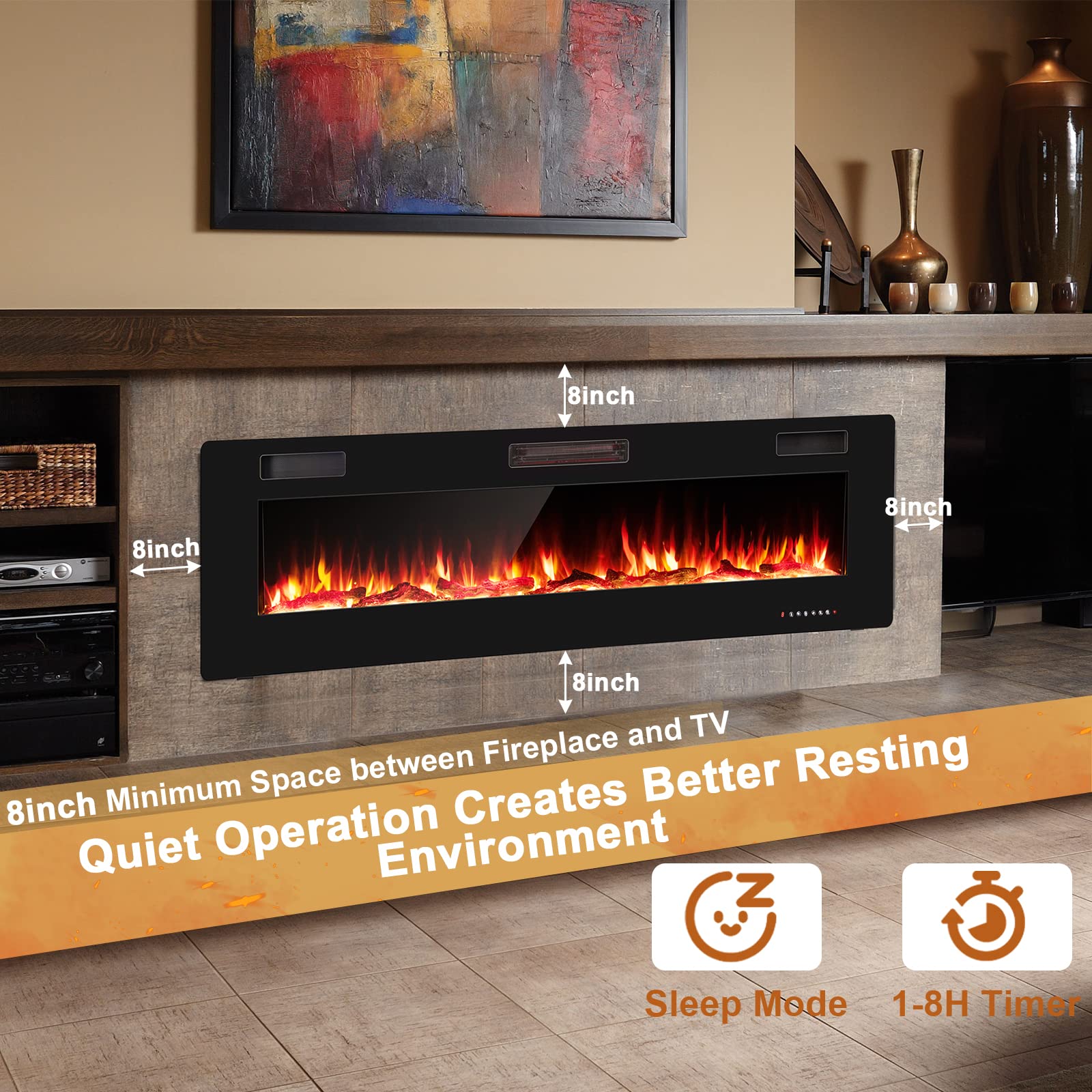 Amazon.com: COSTWAY 68 Inches Ultra-Thin Electric Fireplace, 5100