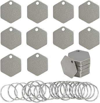 StayMax Hexagon Shape Dog Tags Key Tags Stainless Steel Stamping Blanks 25 Pack
