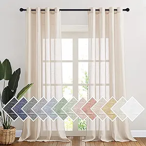 NICETOWN Linen Textured Sheer Faux Flax Window Curtains, 96" Long Drapes Sweep The Floor Decorative Keep Privacy Semi Sheer Panels for Living Room/Villa/Bedroom, 52" W, 2 Pieces, Beige