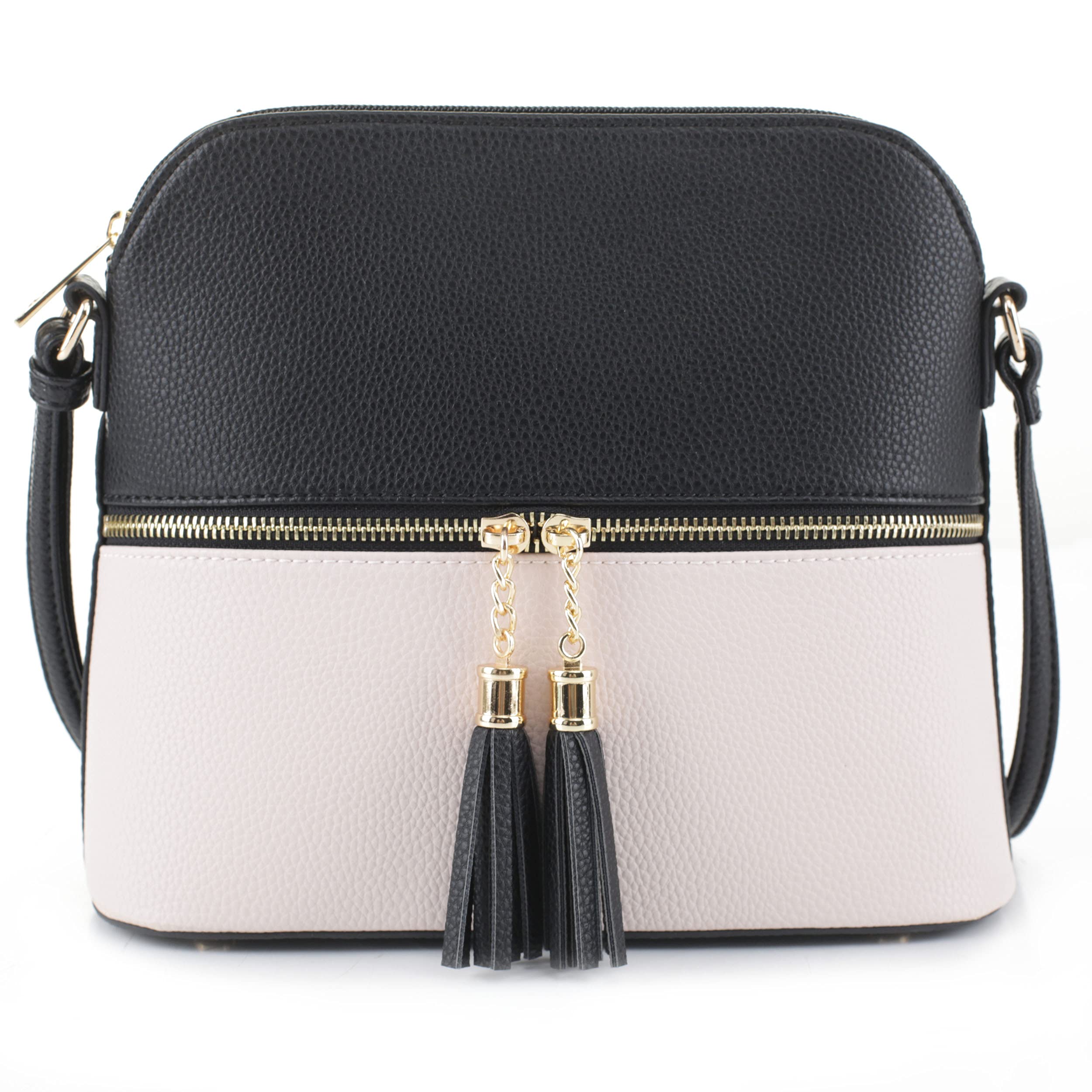 SG SUGU Lunar Lightweight Medium Dome Crossbody Bag Shoulder Bag with Tassel | Zipper Pocket | Adjustable Strap