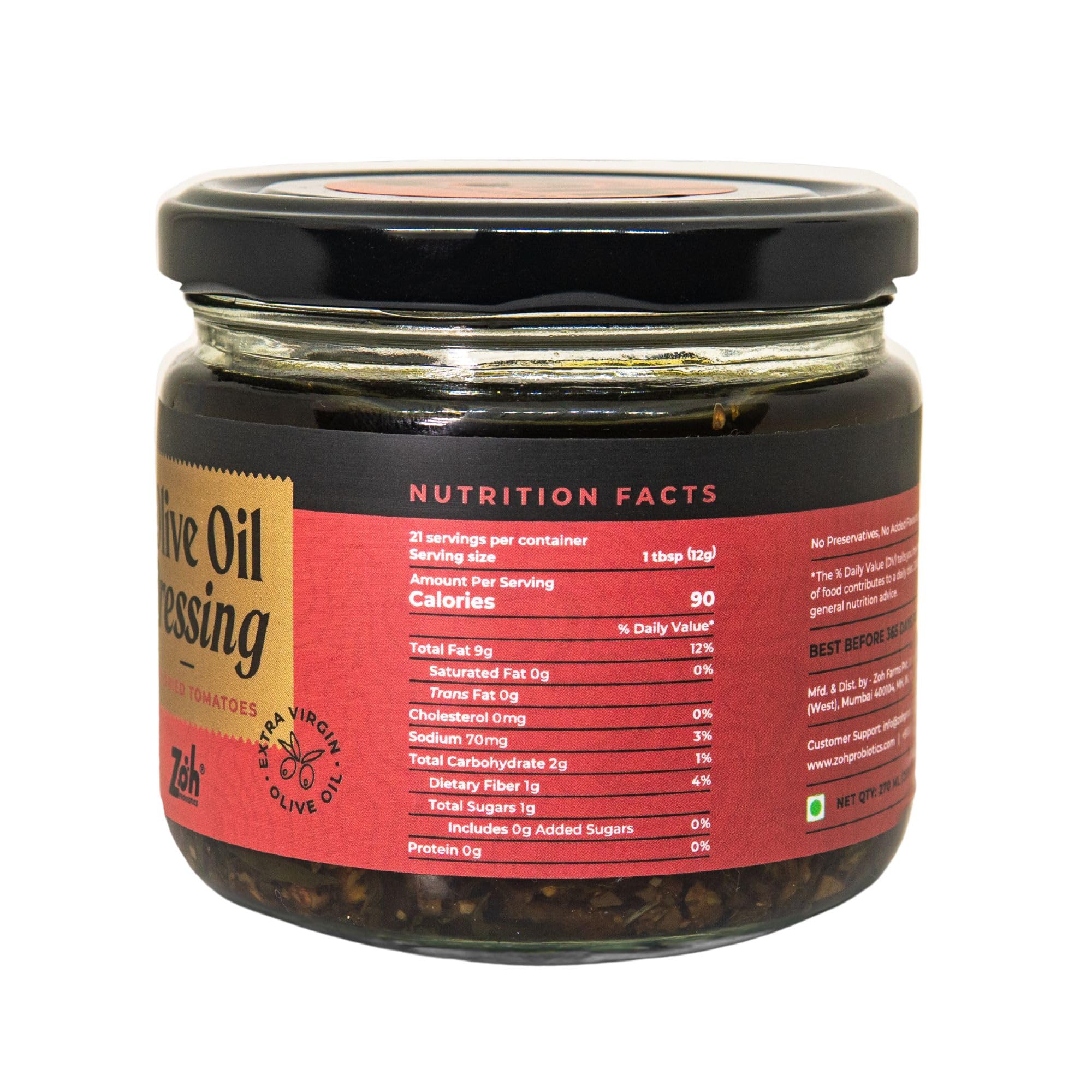 Zoh Olive Oil Dressing with Mixed Herbs & Spices – Extra Virgin Olive Oil, Kombucha Vinegar, Mint, Garlic – Perfect for Salads & Marinades (285 ml) (Sundried Tomato and Basil)