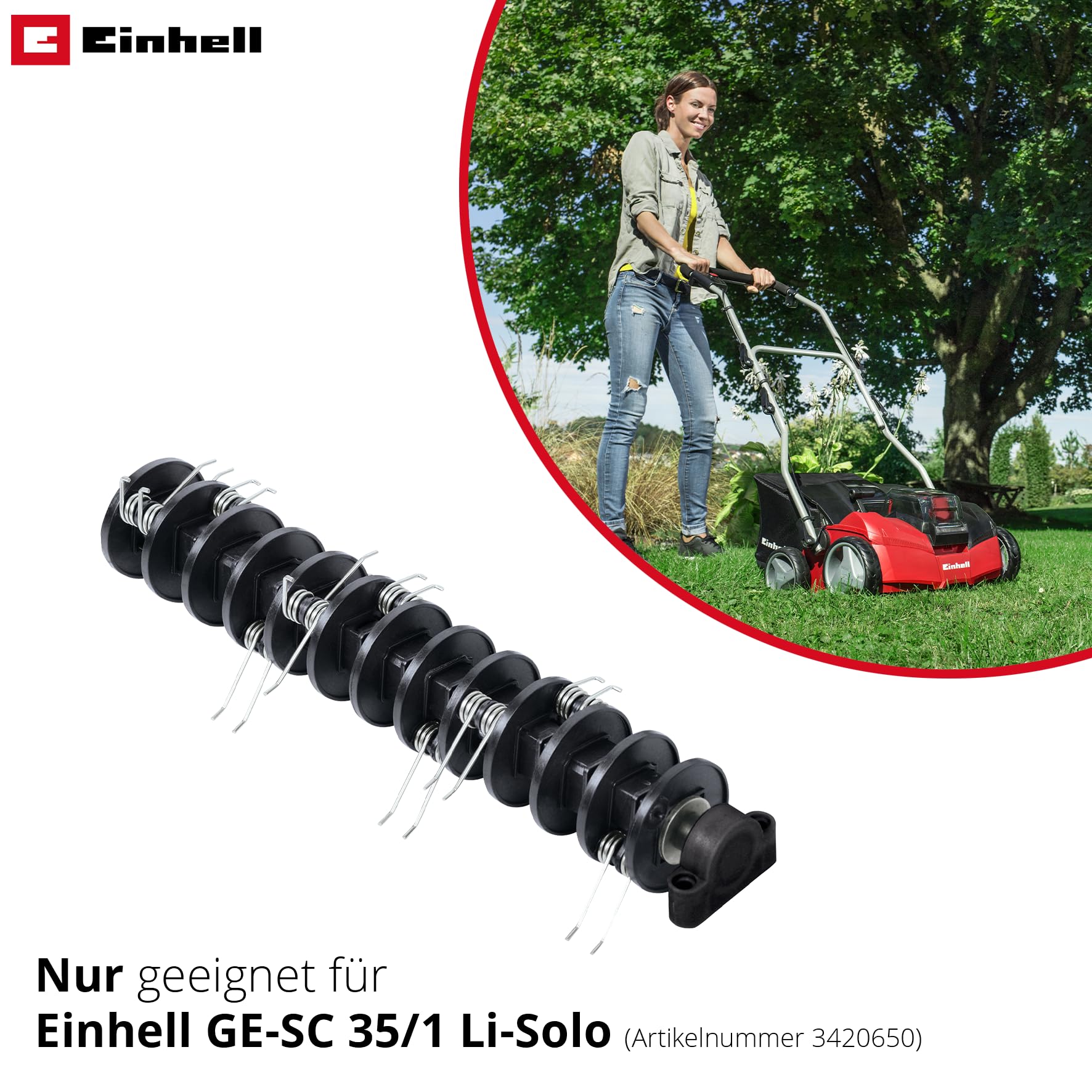 Original Einhell Lüfterwalze (Vertikutierer-Lüfter-Zubehör, passend für Einhell Akku-Vertikutierer-Lüfter GE-SC 35/1 Li, 24 Krallen aus Stahl, 35 cm Arbeitsbreite)