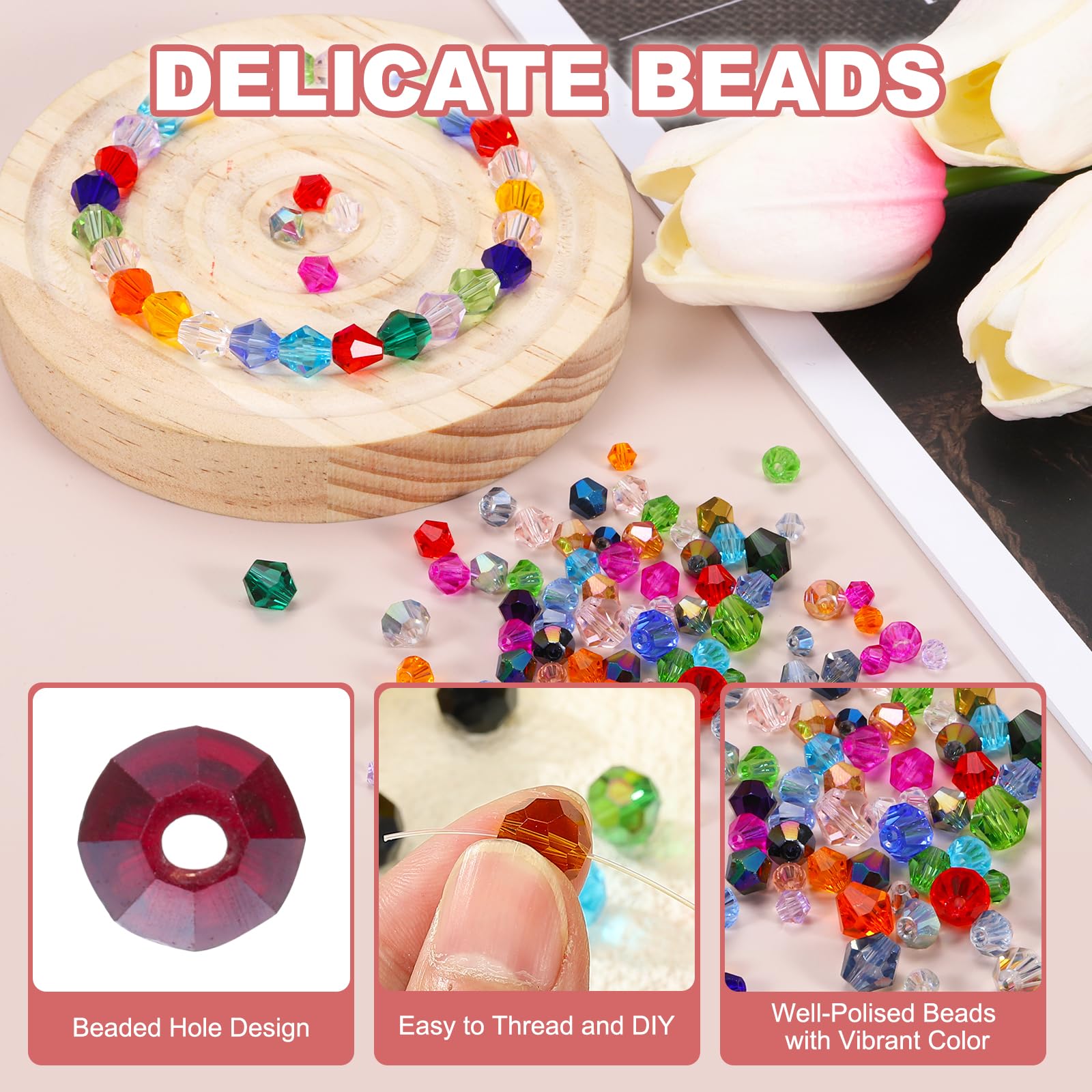 PATIKIL 1000pcs 4mm Bicone Glass Crystal Beads - Image 3