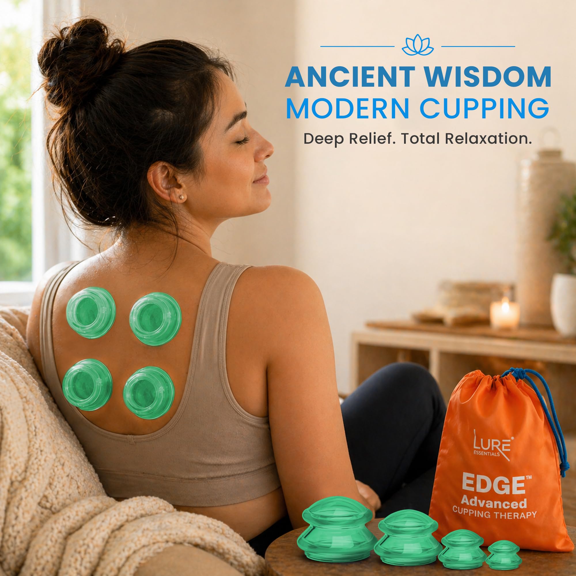 Lure Home spa massaggio Coppettazione kit – The most raccomandata terapia set per dolori muscolari, sollievo dal dolore, lesioni recupero, tonifica e cellulite professionale di qualità medica 4 tazze