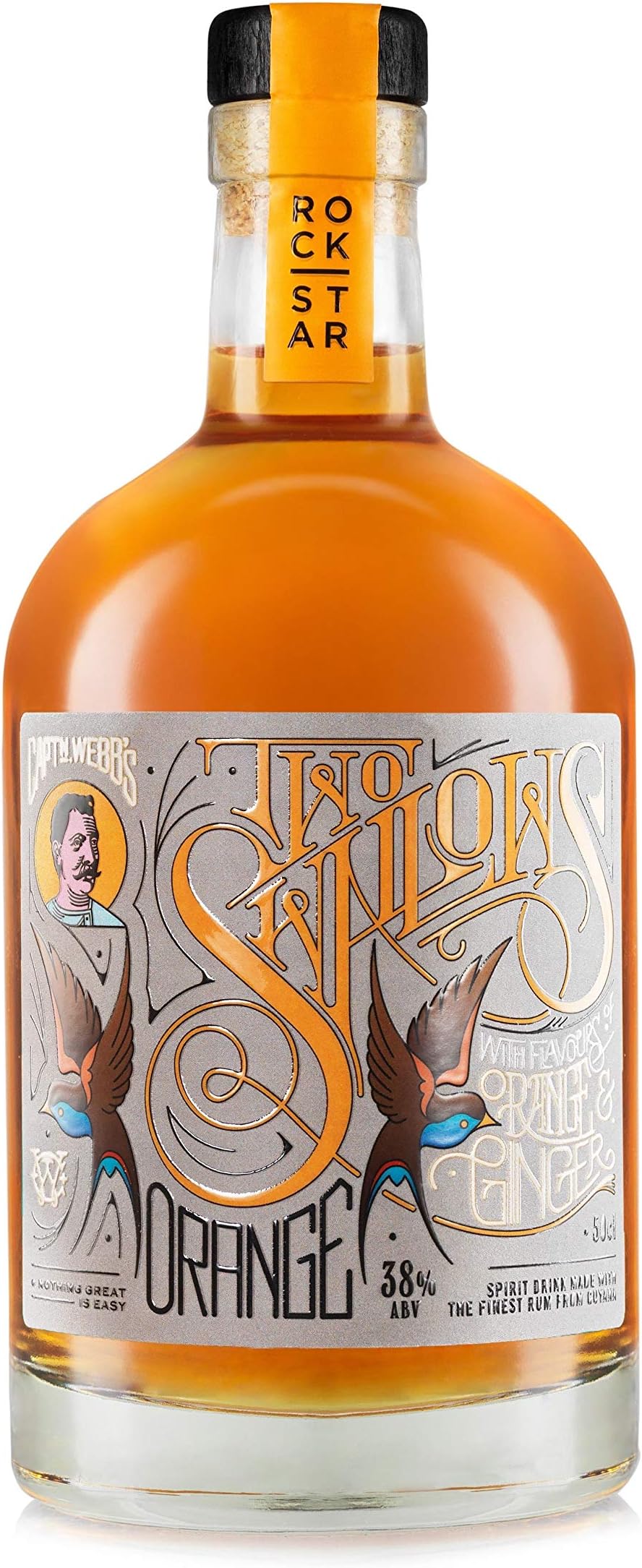 Rockstar Spirits Two Swallows Orange & Ginger Premium Spiced Rum 50cl, 38% ABV
