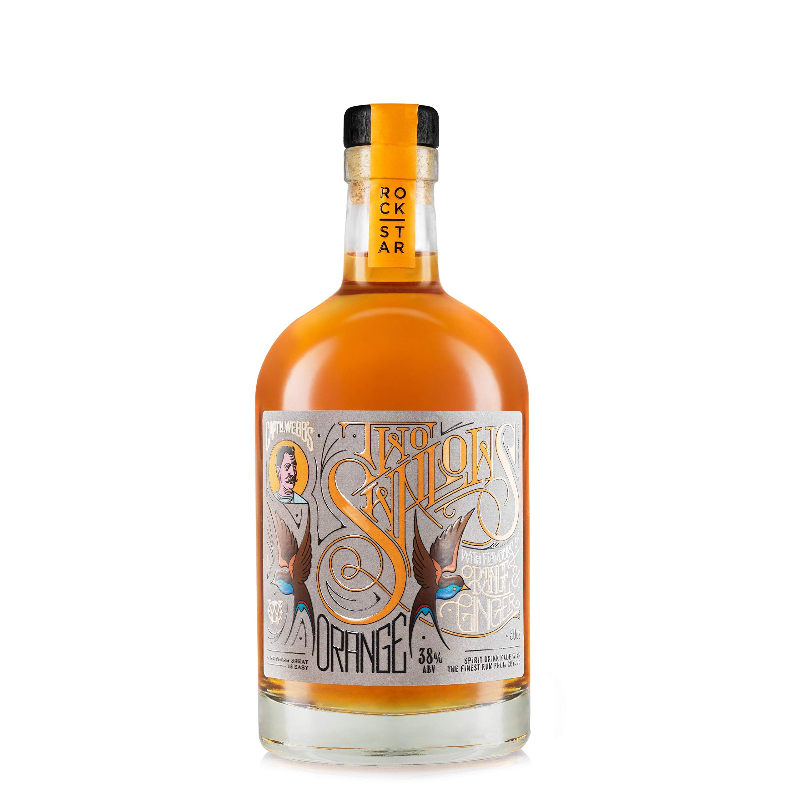 Rockstar Spirits Two Swallows Orange & Ginger Premium Spiced Rum 50cl, 38% ABV