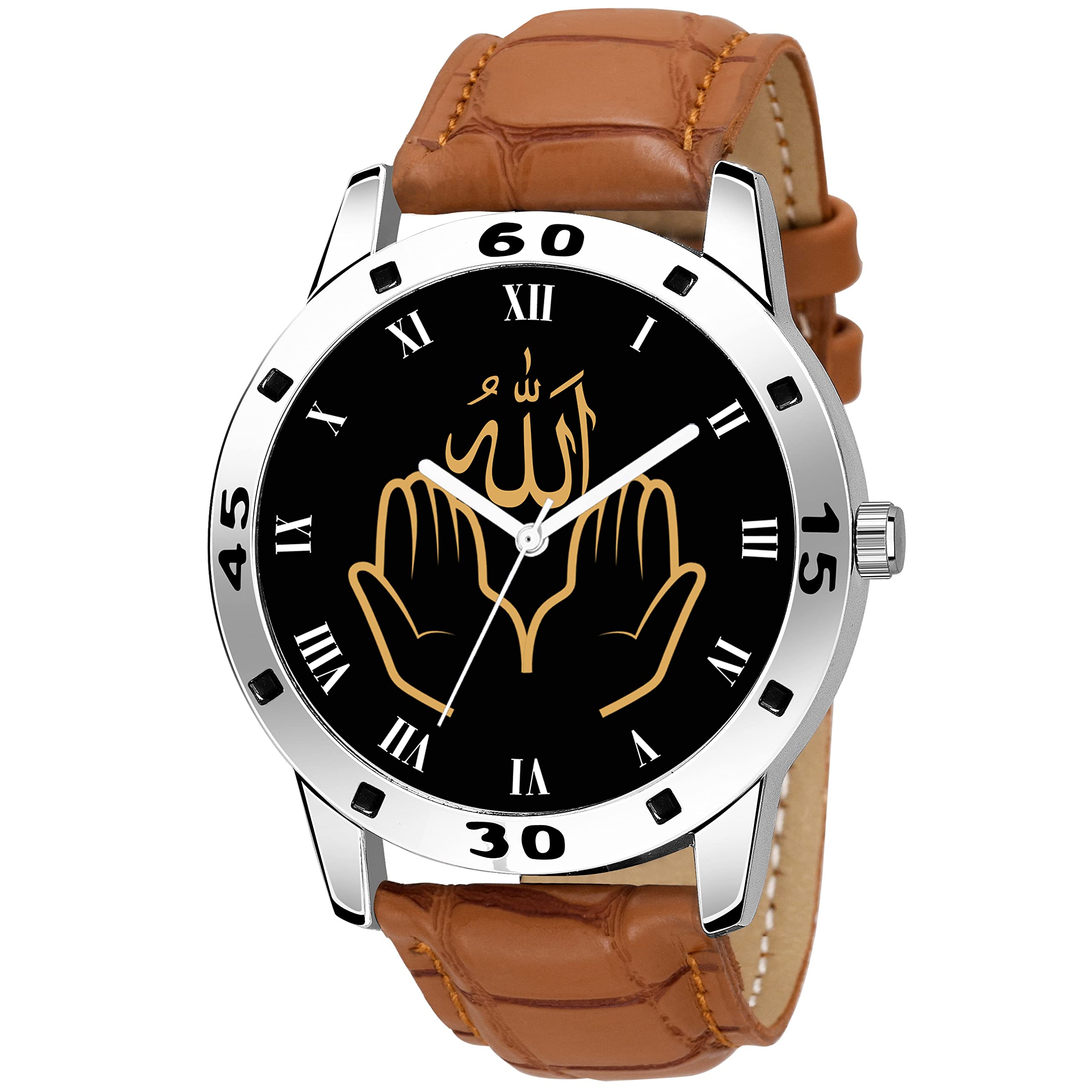 Talgo Analogue Islamic Allah Ki Dua Design Round Roman Dial Latest Fashion Attractive Black Leather Strap Stylish Wrist Watch for Men and Boys, Pack of 1 - RMNAVOSLBRL (B0B1B94FPC) Amazon Price History, Amazon Price Tracker