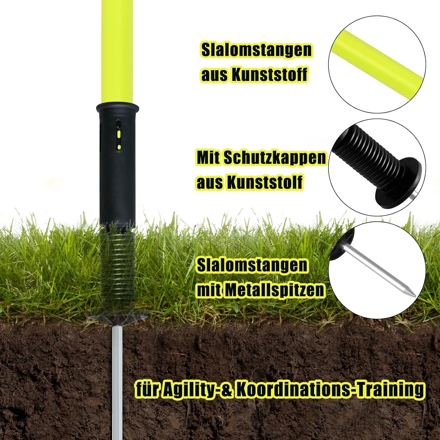 HENGMEI Slalomstangen Set aus 6 Slalom Stangen Fussball Trainingszubehör Hürdenstangen Agility Stangen Set Für Hunde Trainingsstangen mit Erdspieß und Tragetasche