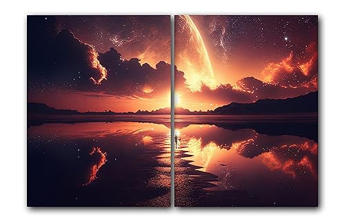 Miniatura 1 de Mountains and Red Horizon Scenery, Set of 2 Poster Prints, Home Wall Art Décor, Multiple Sizes (5 x 7 Inches)