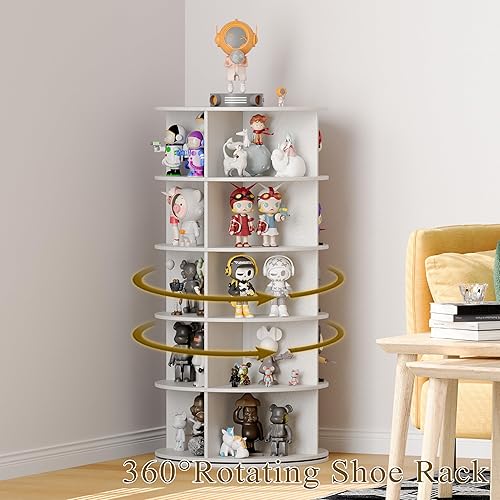 Miniatura 5 de Zapatero giratorio de madera, torre giratoria de 5 niveles para armario, organizador de almacenamiento para entrada, dormitorio, sala de estar