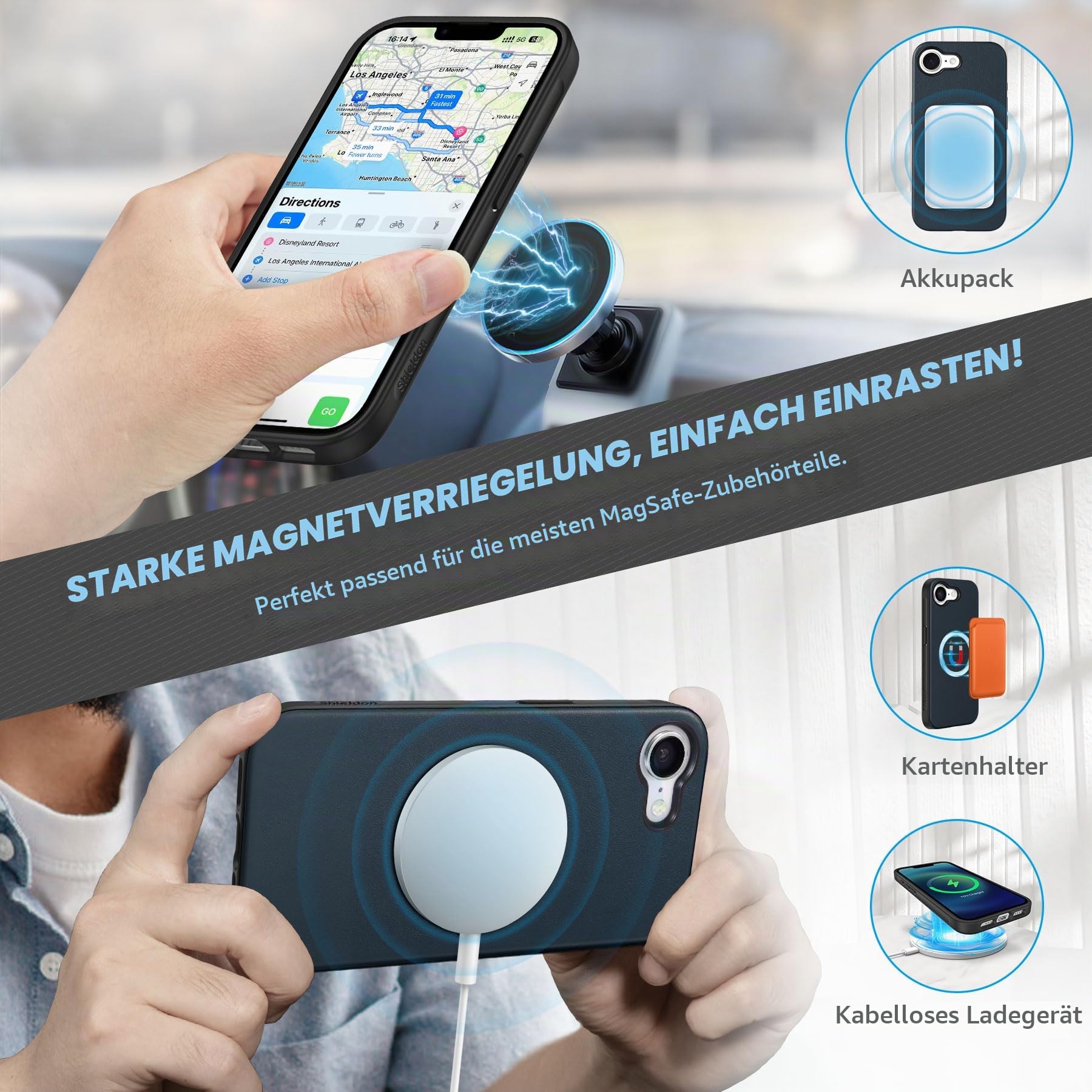 SHIELDON Abnehmbare Hülle für iPhone 17e/iPhone 16e 6,1", Marineblau