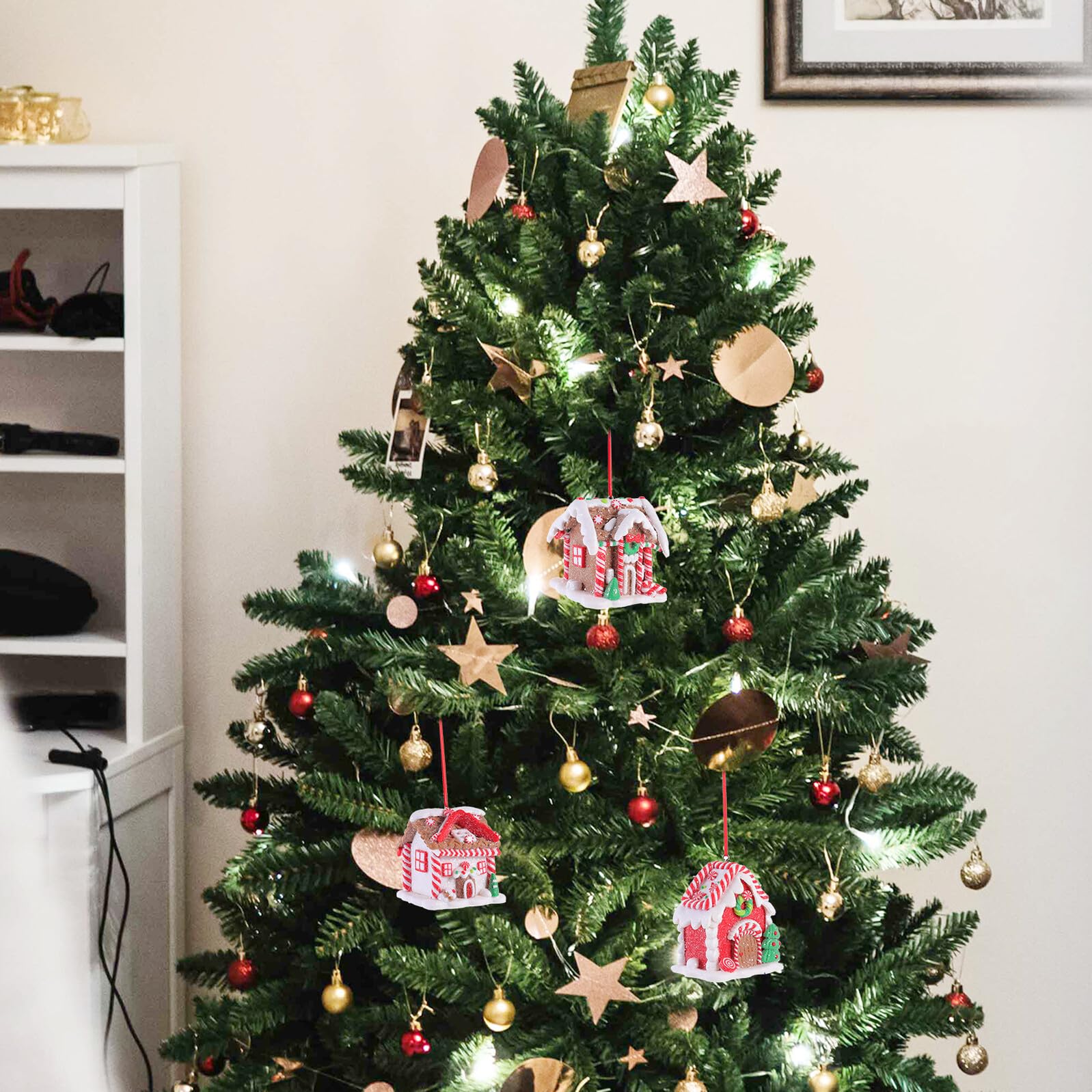 Adornos Navideños 3 Piezas Mini Casa de Silicona para Colgar en Árbol Decoración de Escritorio y Escaparate Modelo Casa Dulce Festiva